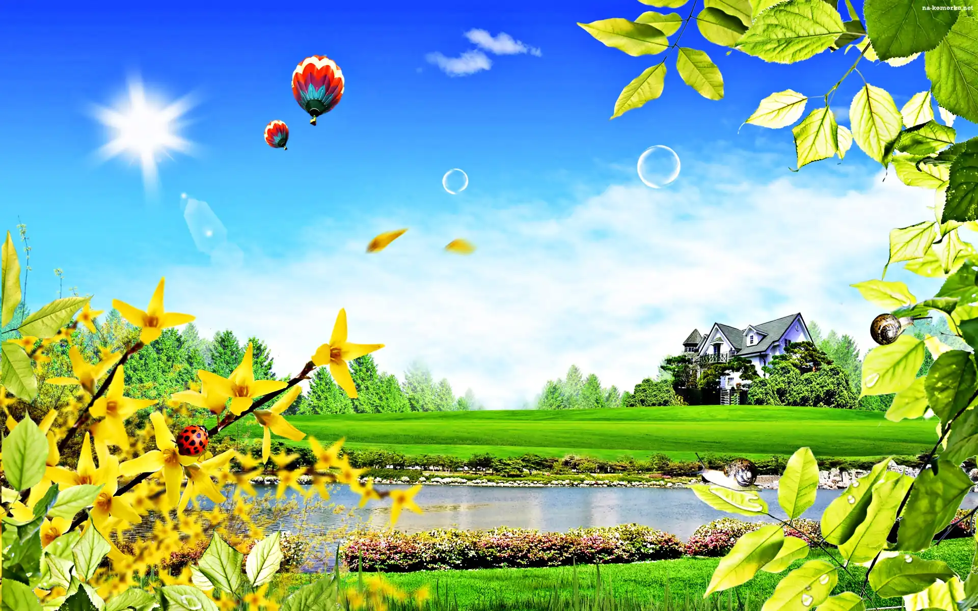 Balony, Wiosenna, Zieleń, Oczko, Wodne