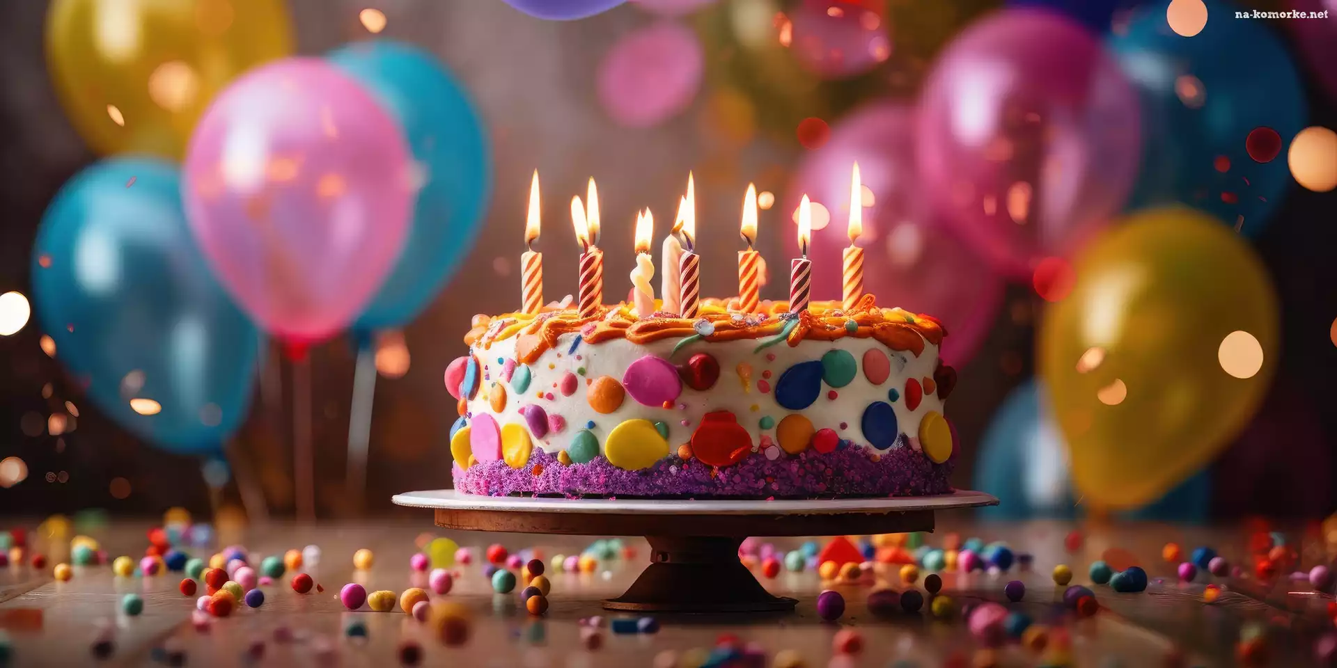 Tort, Balony, Urodziny, Åšwieczki, Grafika