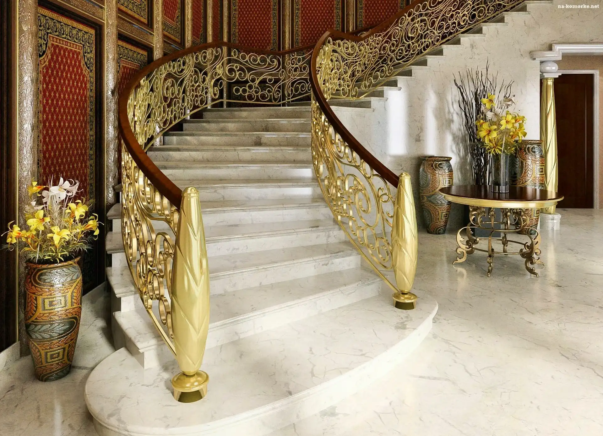 Balustrady, Dom, Hol, Schody, Złocone