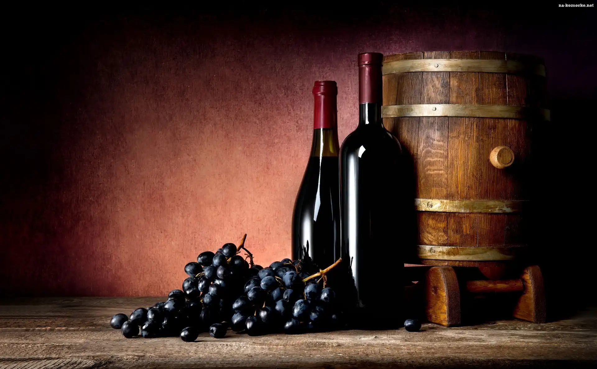 Beczka, Winogrona, Wino, Butelki