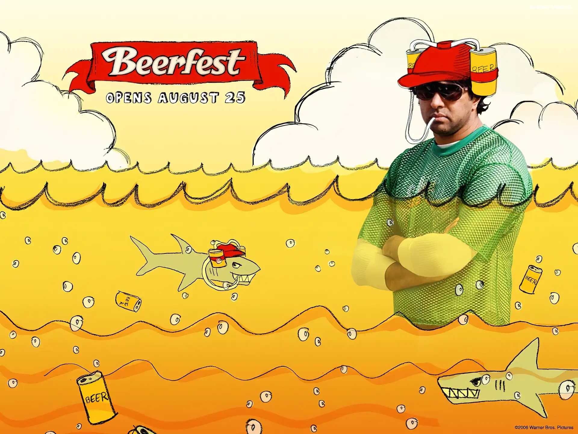 Beerfest, mężczyzna, rekiny, woda