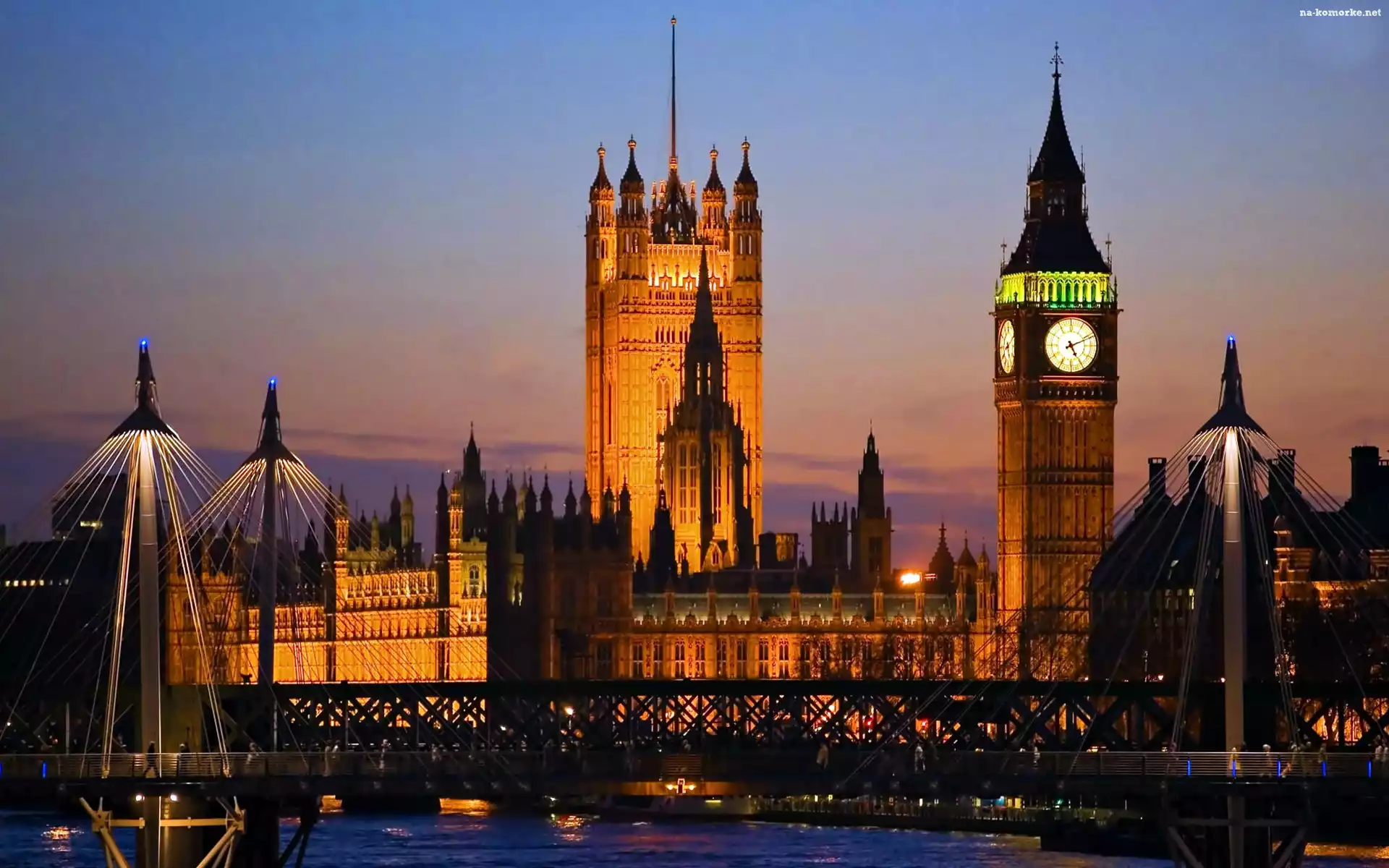 Big Ben, Panorama, Londynu, Pałac, Westminster, Most, Nocna
