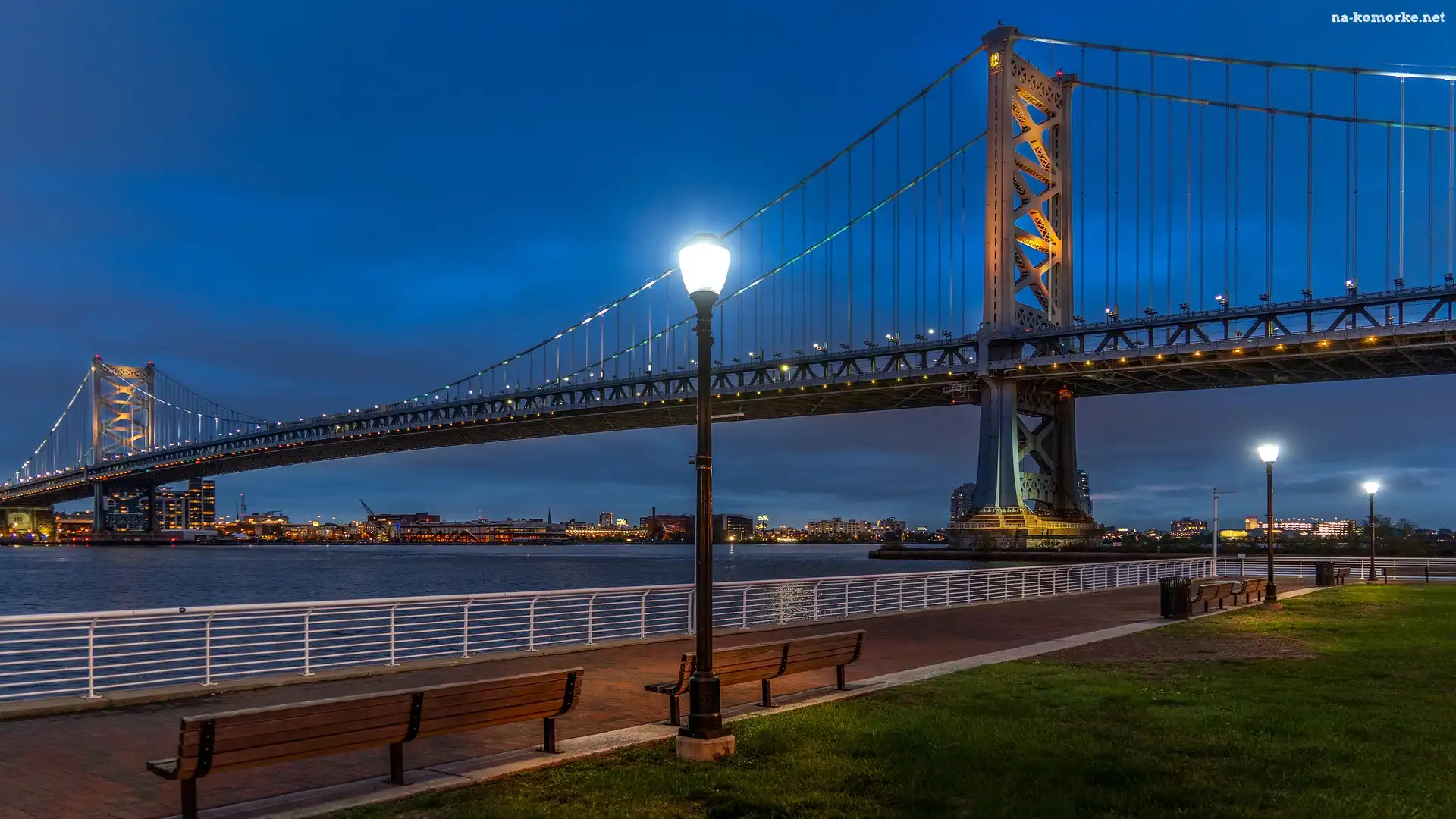Most, Pensylwania, Rzeka, Stany Zjednoczone, Benjamin Franklin Bridge, Delaware River, Ławeczki, Filadelfia