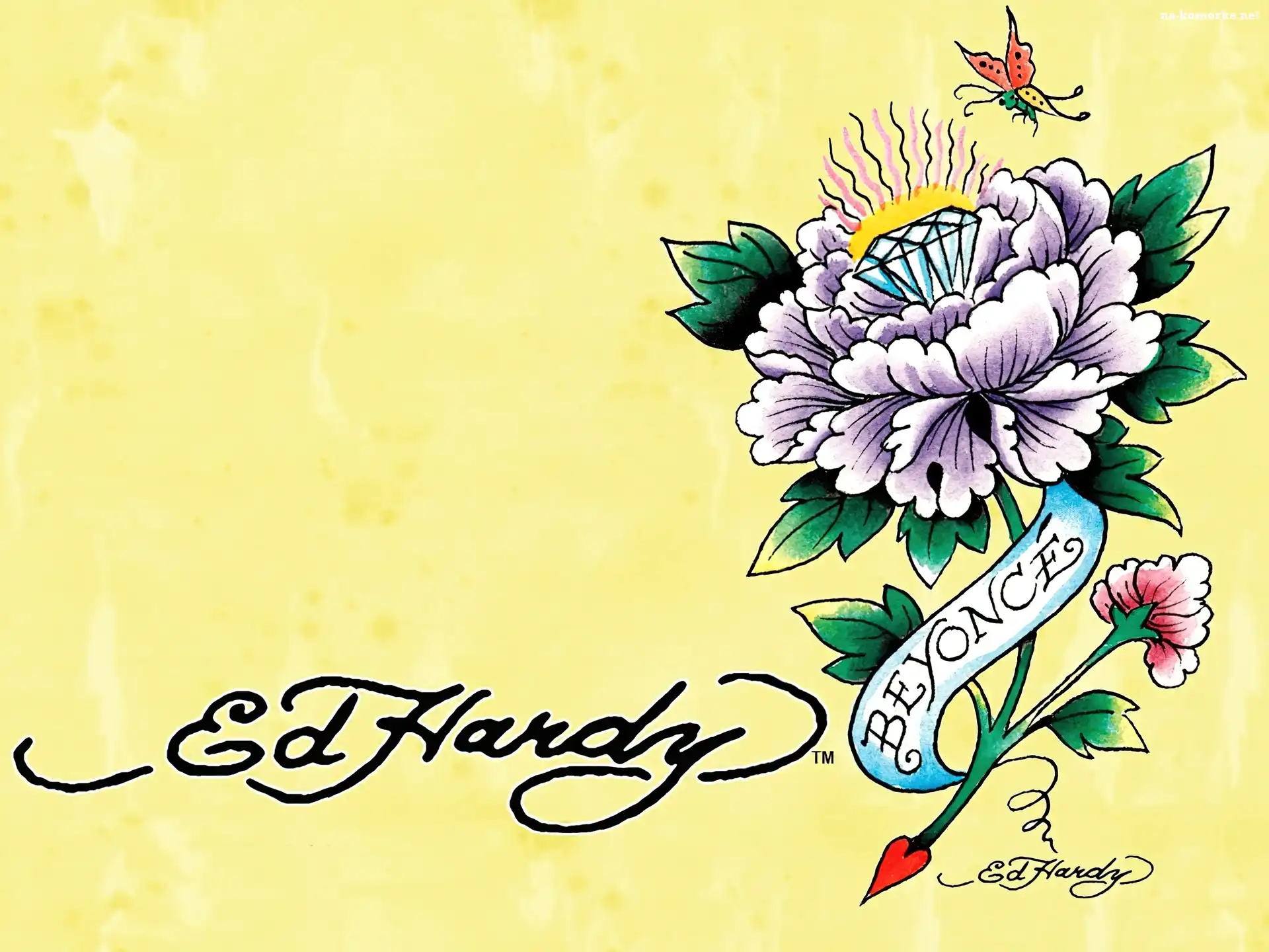 beyonce, Ed Hardy, rysunek, kwiat, motyl