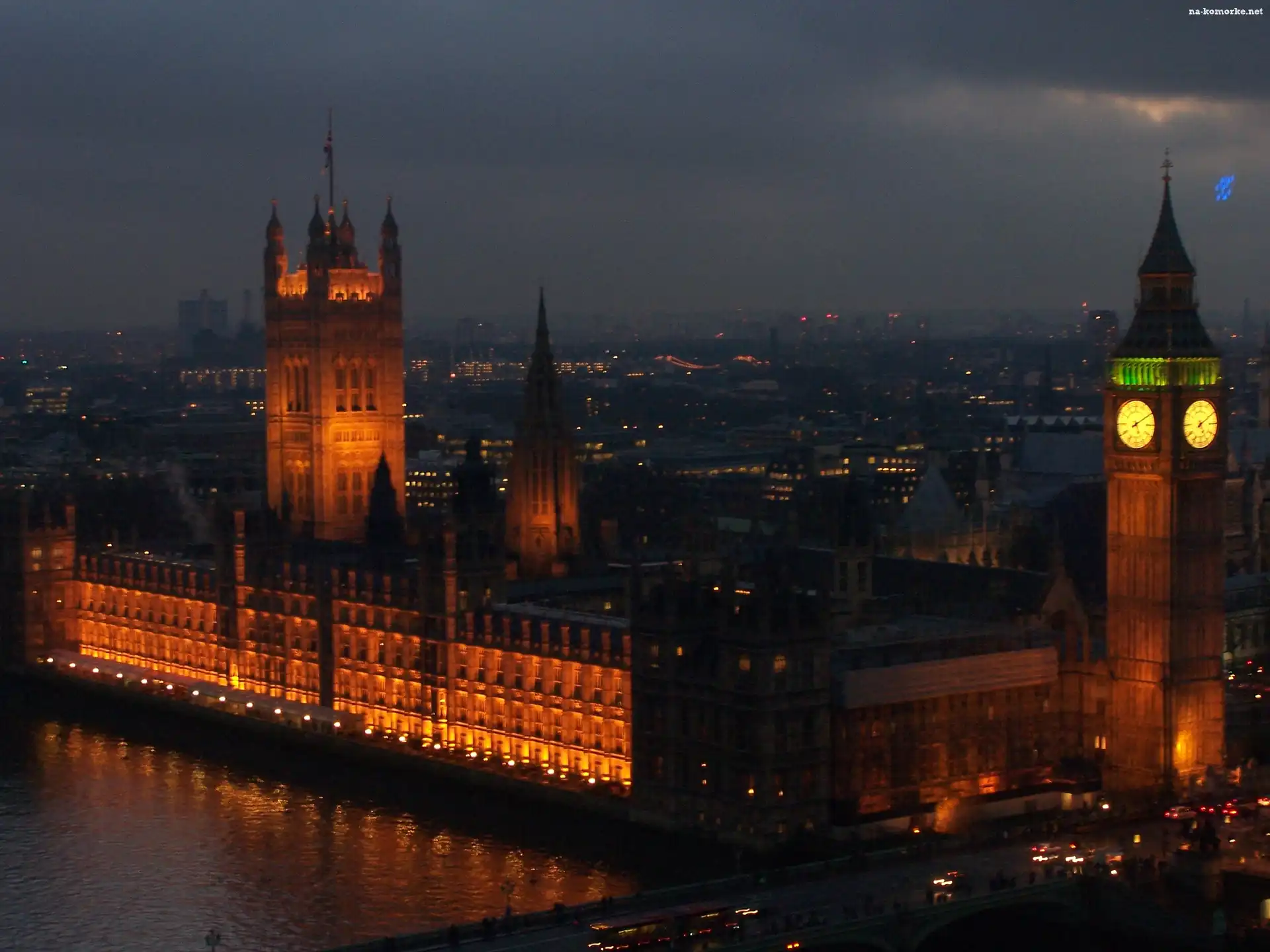 Londyn, Big Ben, Nocą, Pałac, Westminsterski