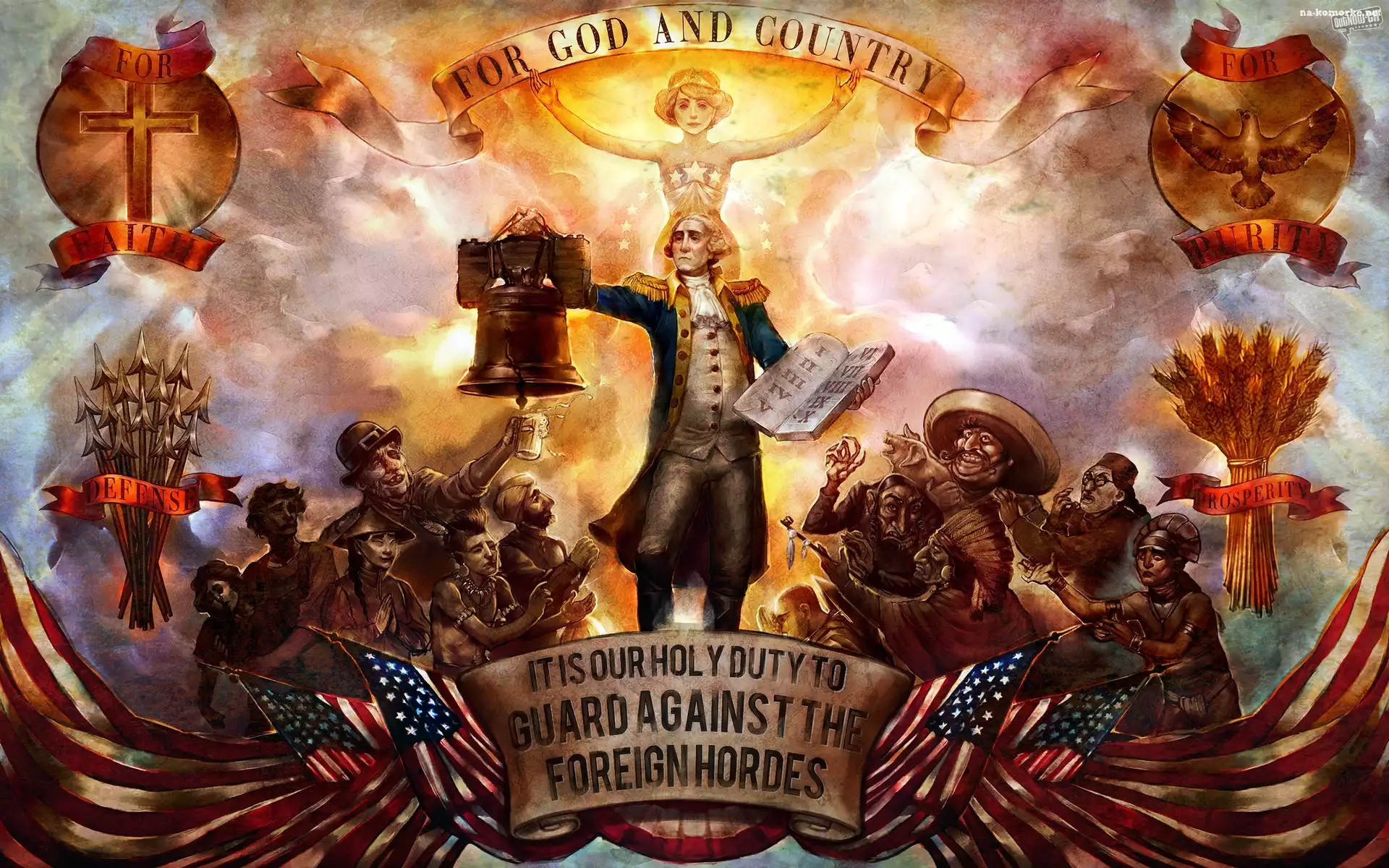 Bioshock Infinite, Ludzie, Wstęga, Napis