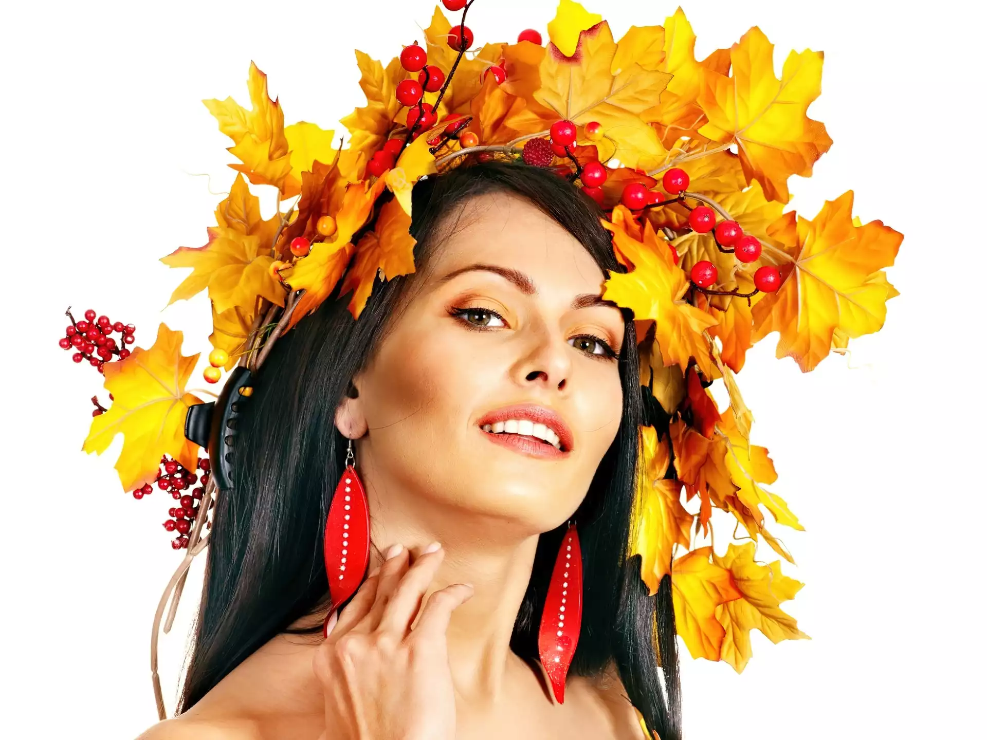 Biżuteria, Brunetka, Modelka, Wianek, Liście