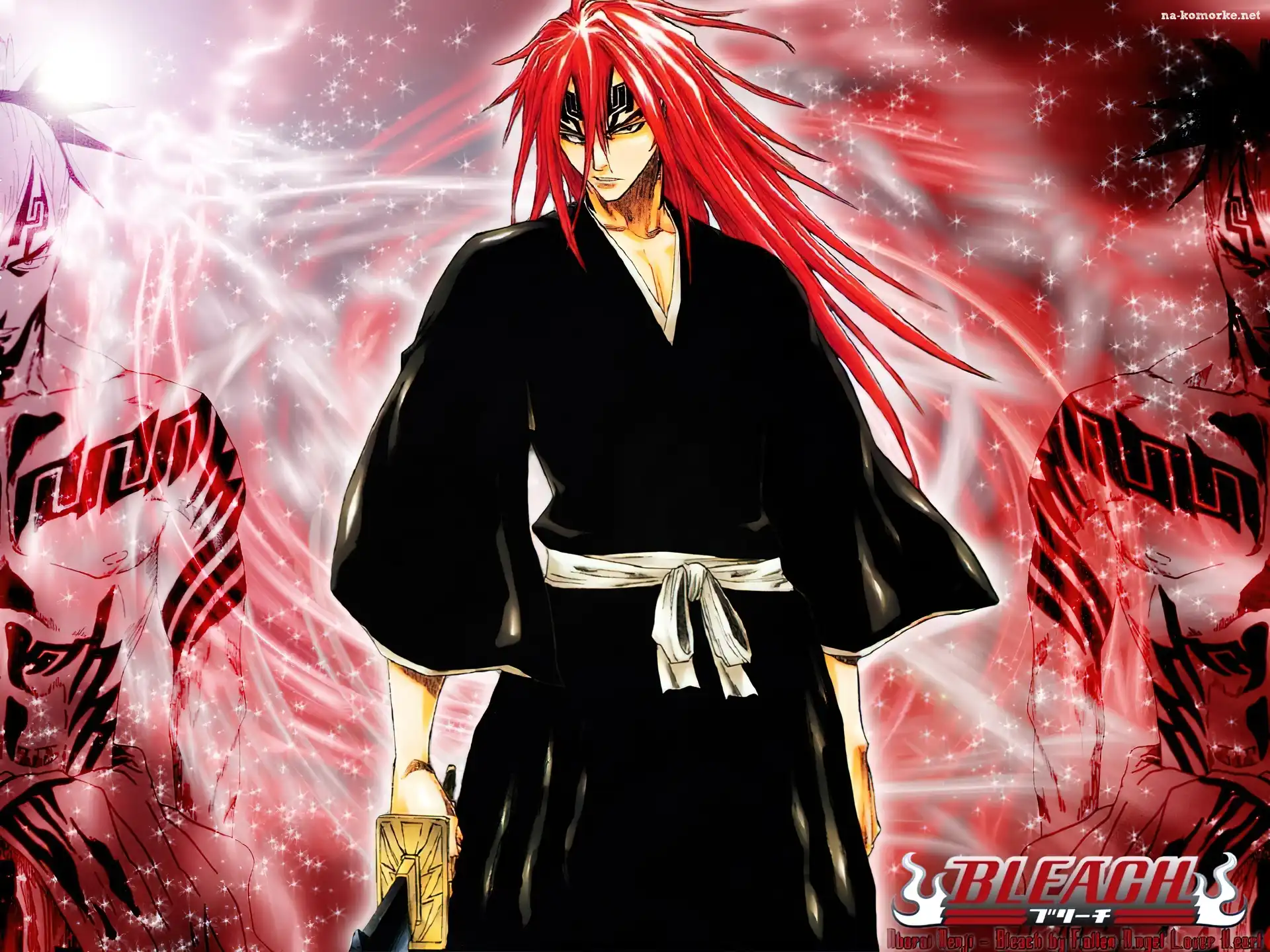 Bleach, miecz, facet, napis
