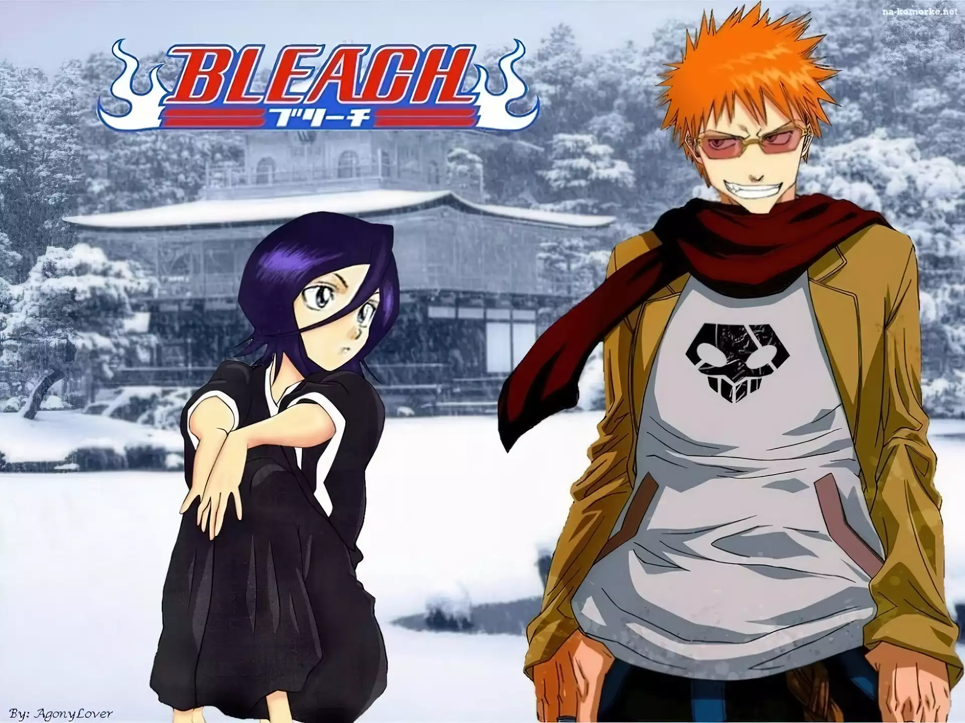 Bleach, zima, ludzie, napis