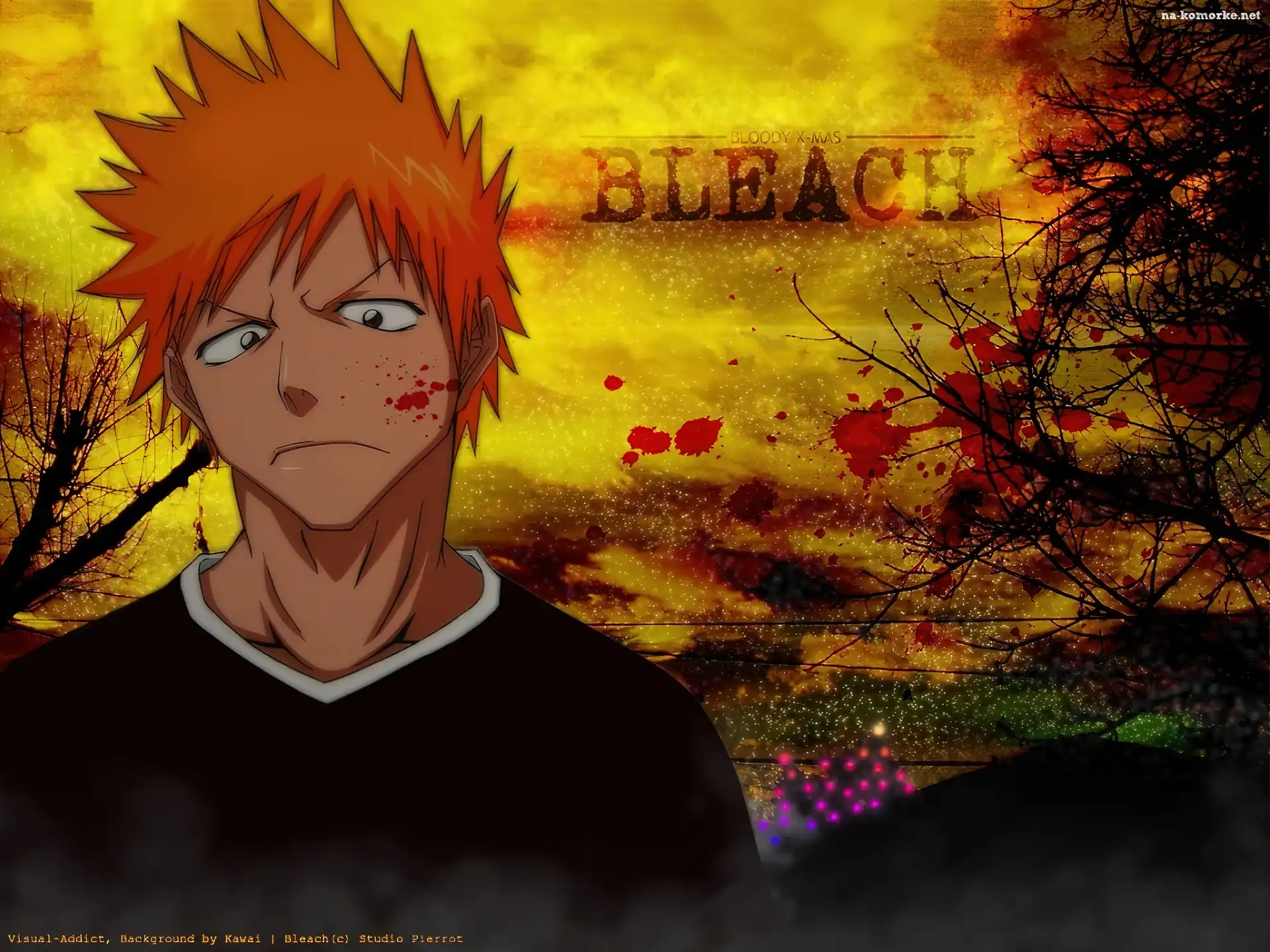 Bleach, drzewa, postać, krew
