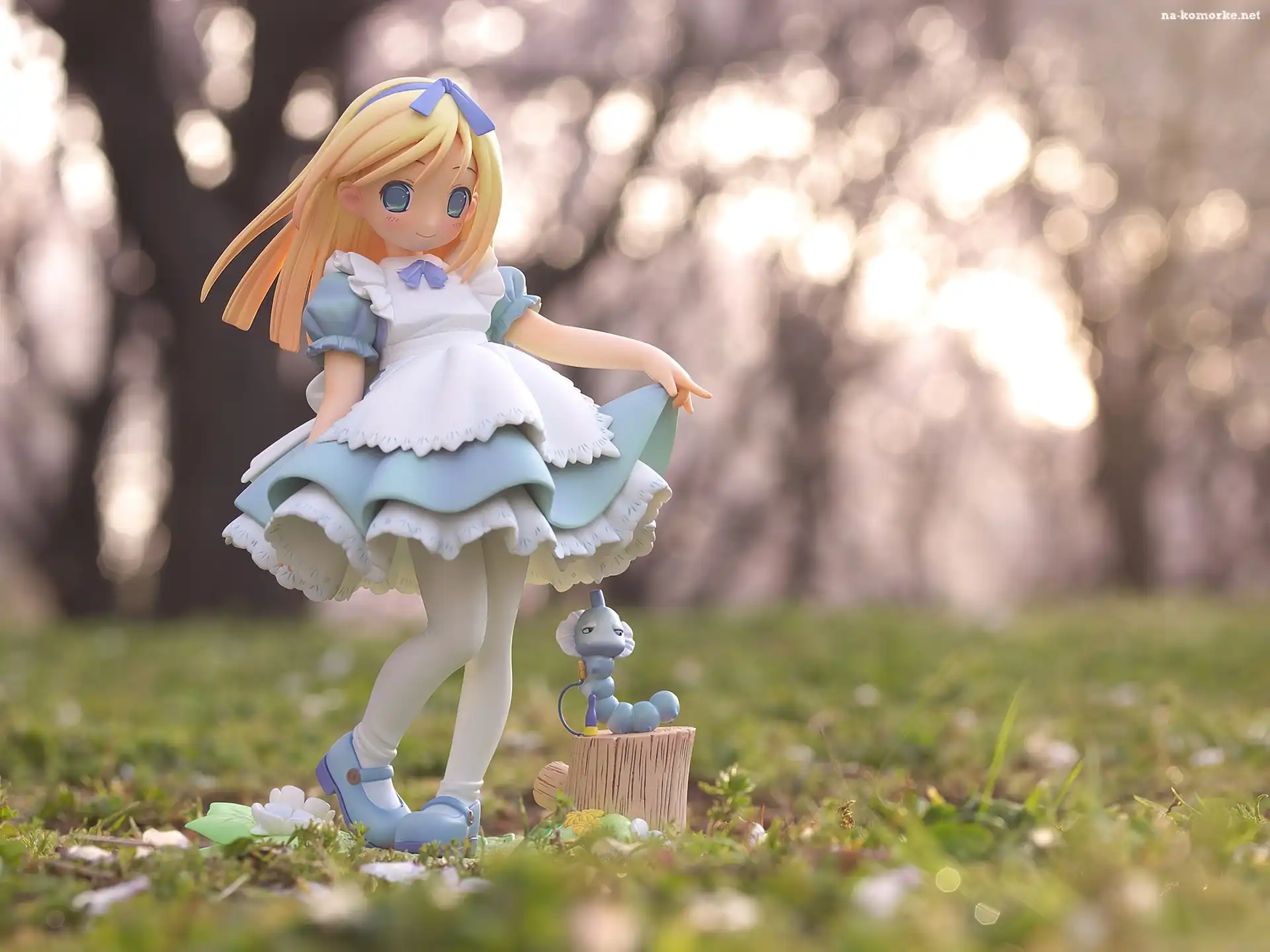 Blondynka, Figurka, Śliczna, Sukienka, Anime, Łąka