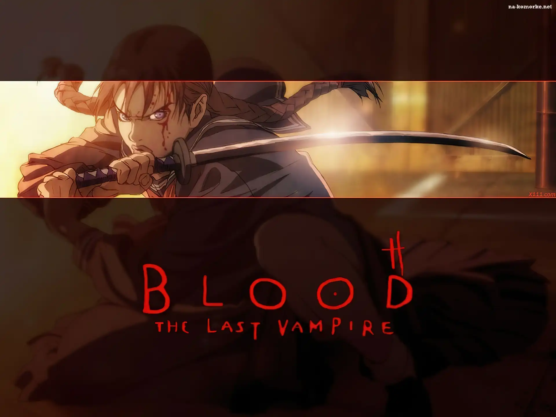 krew, Blood The Last Vampire, postać, miecz, napis