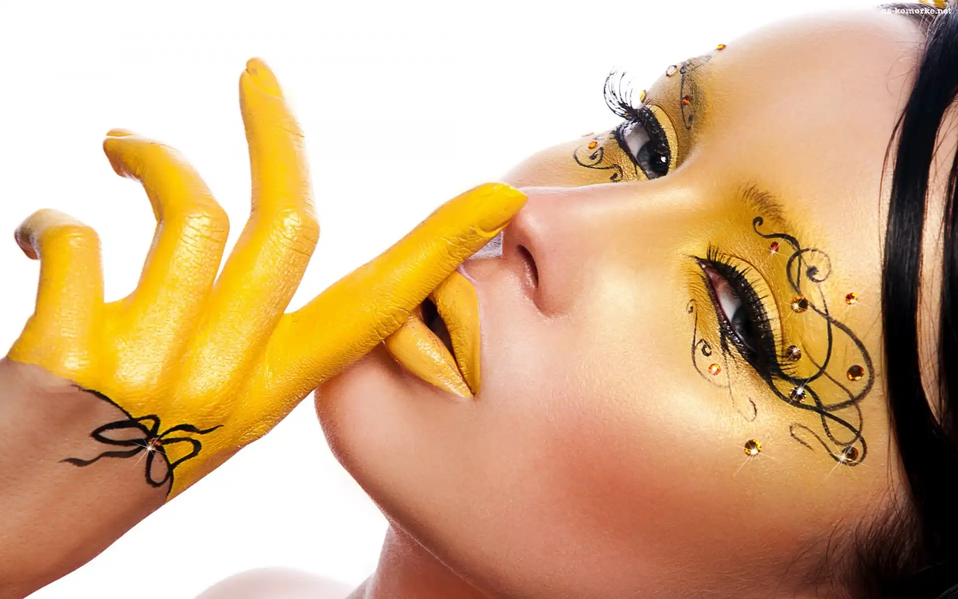 Bodypainting, Kobieta, Żółty, Fantazyjny, Makijaż