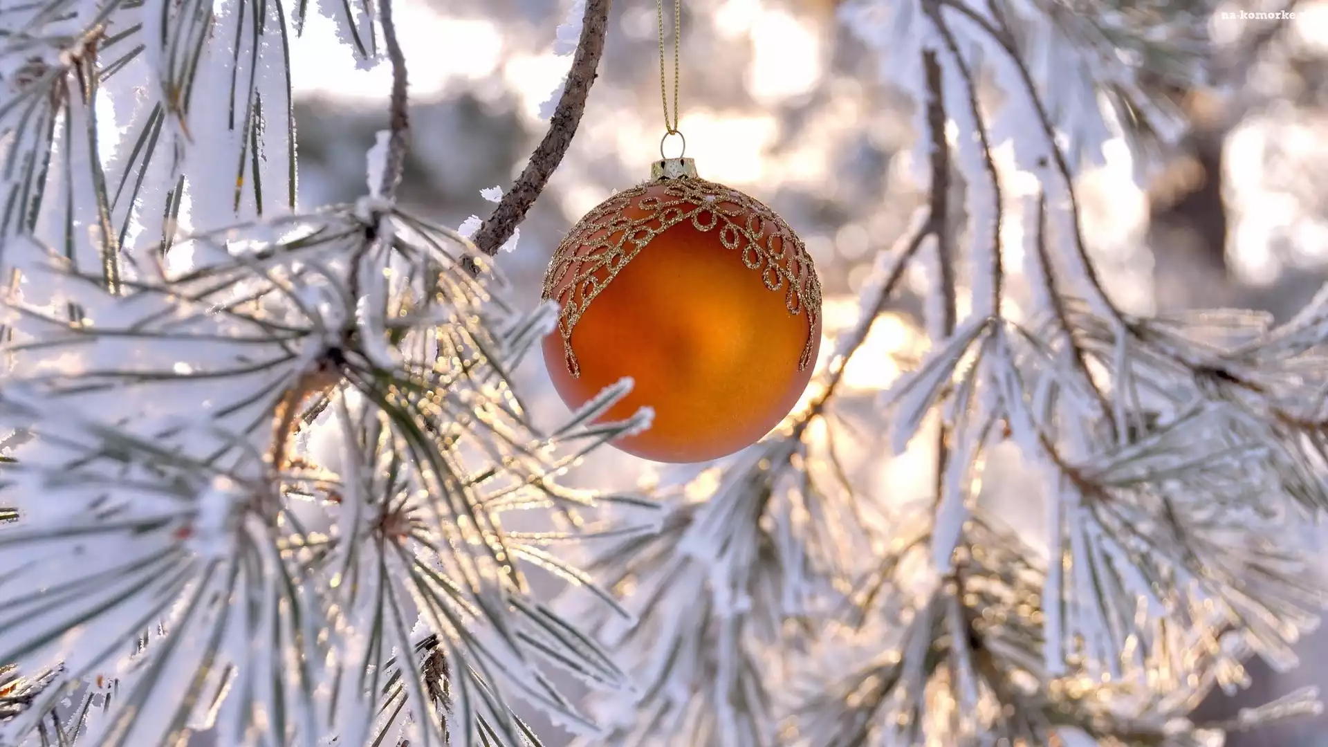 Bokeh, Bombka, Ośnieżone, Gałęzie, Rozmycie