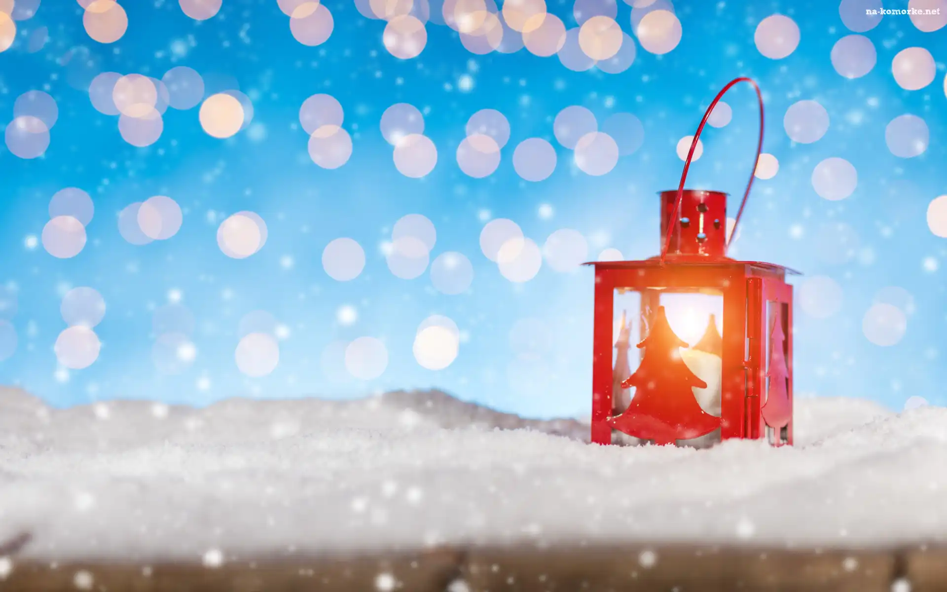 Bokeh, Czerwony, ÅšwiÄ…teczny, Lampion, Åšnieg