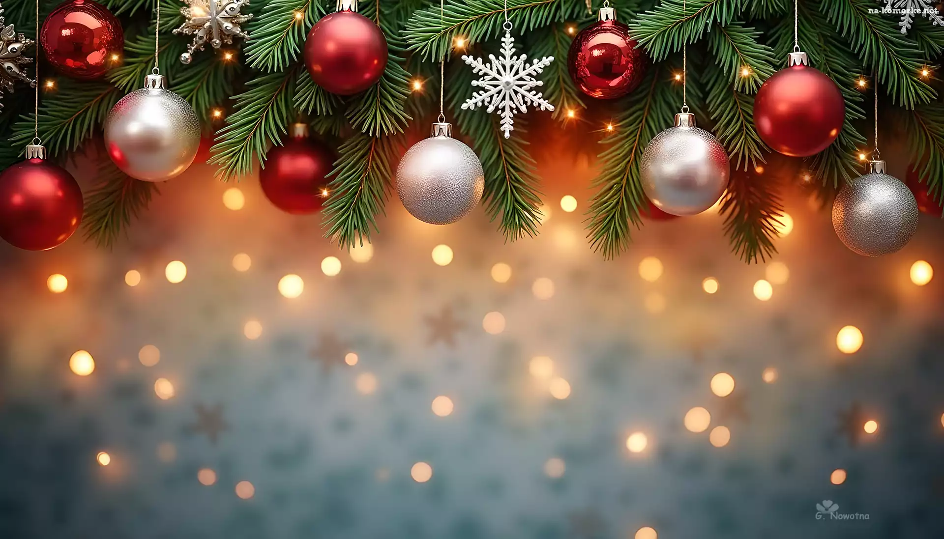 Bokeh, Gałęzie, Boże Narodzenie, Bombki, Girlanda, Stroik, Wiszący, Świerk, Grafika