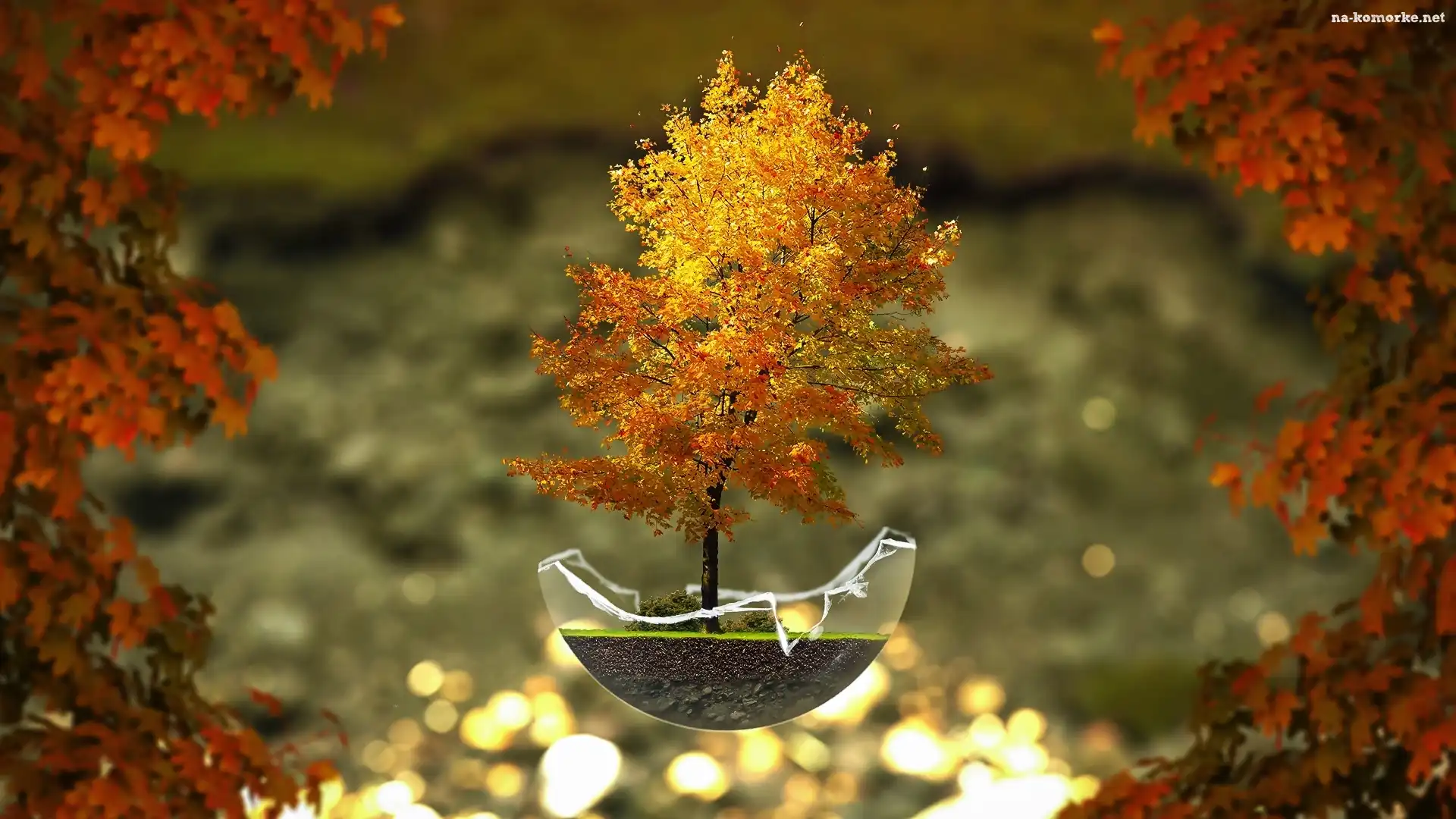 Bonsai, Grafika, Fantasy, Jesień, Drzewko