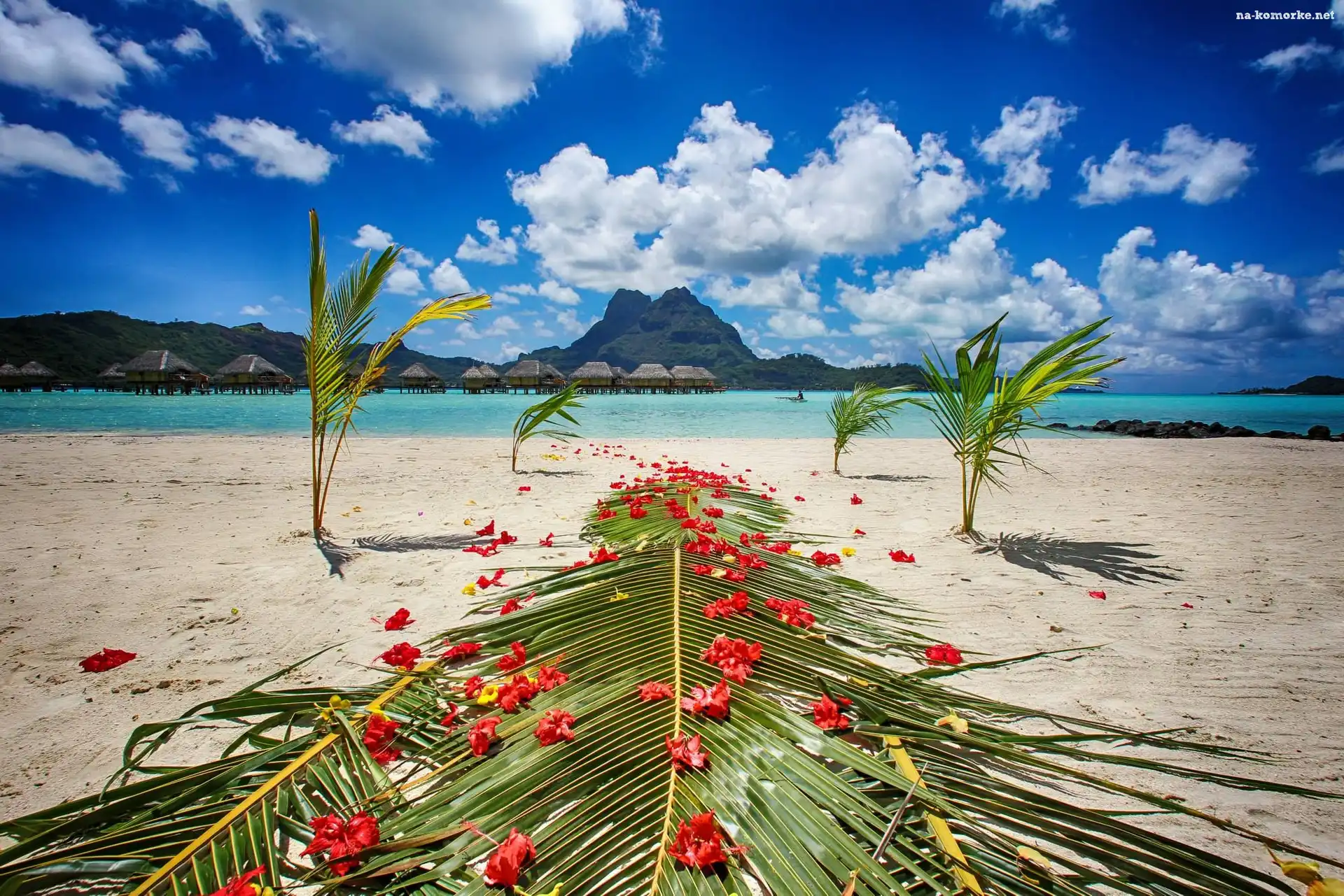 Bora Bora, Morze, Plaża, Chmury, Niebo
