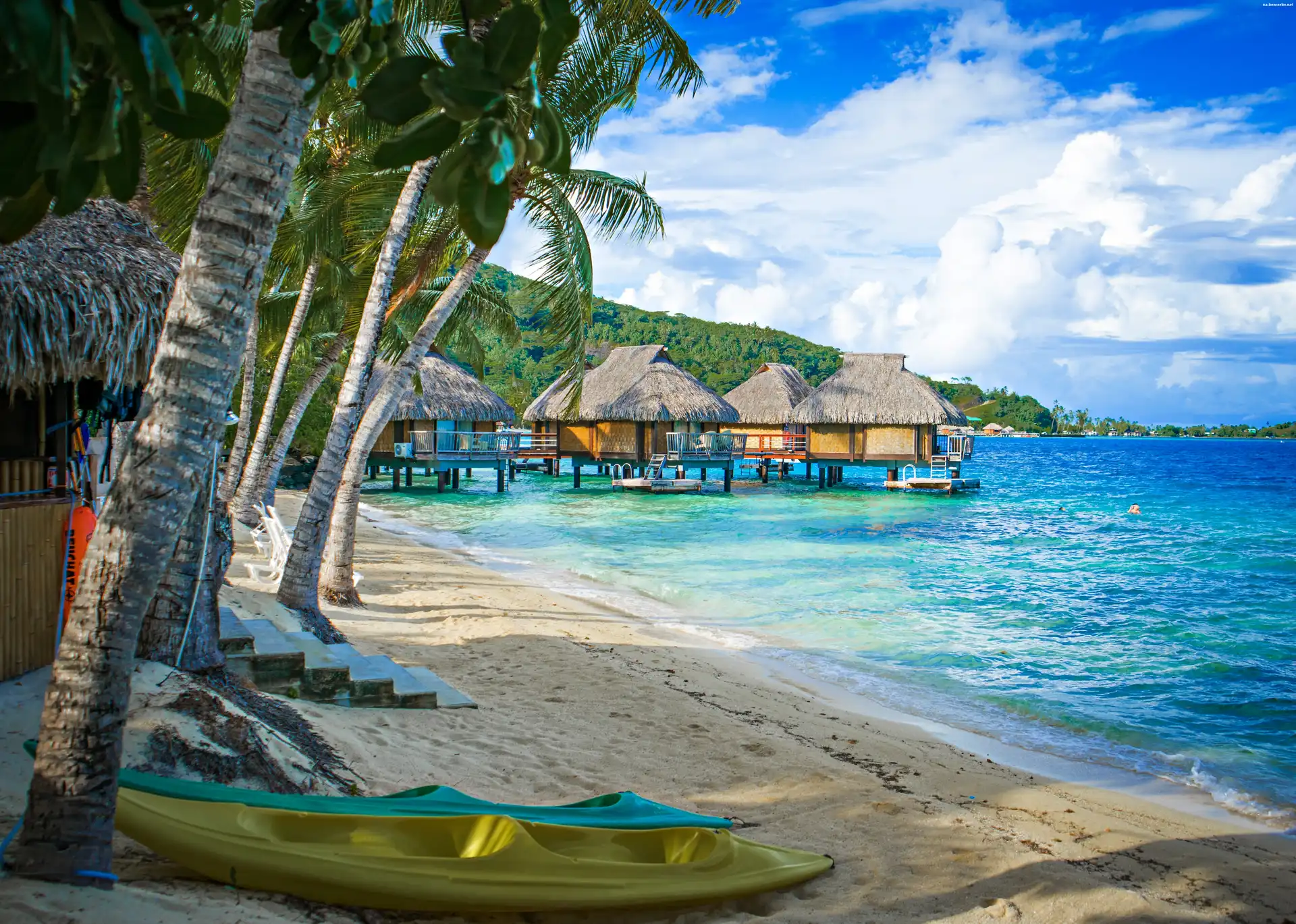 Bora Bora, Domki, Plaża, Ocean