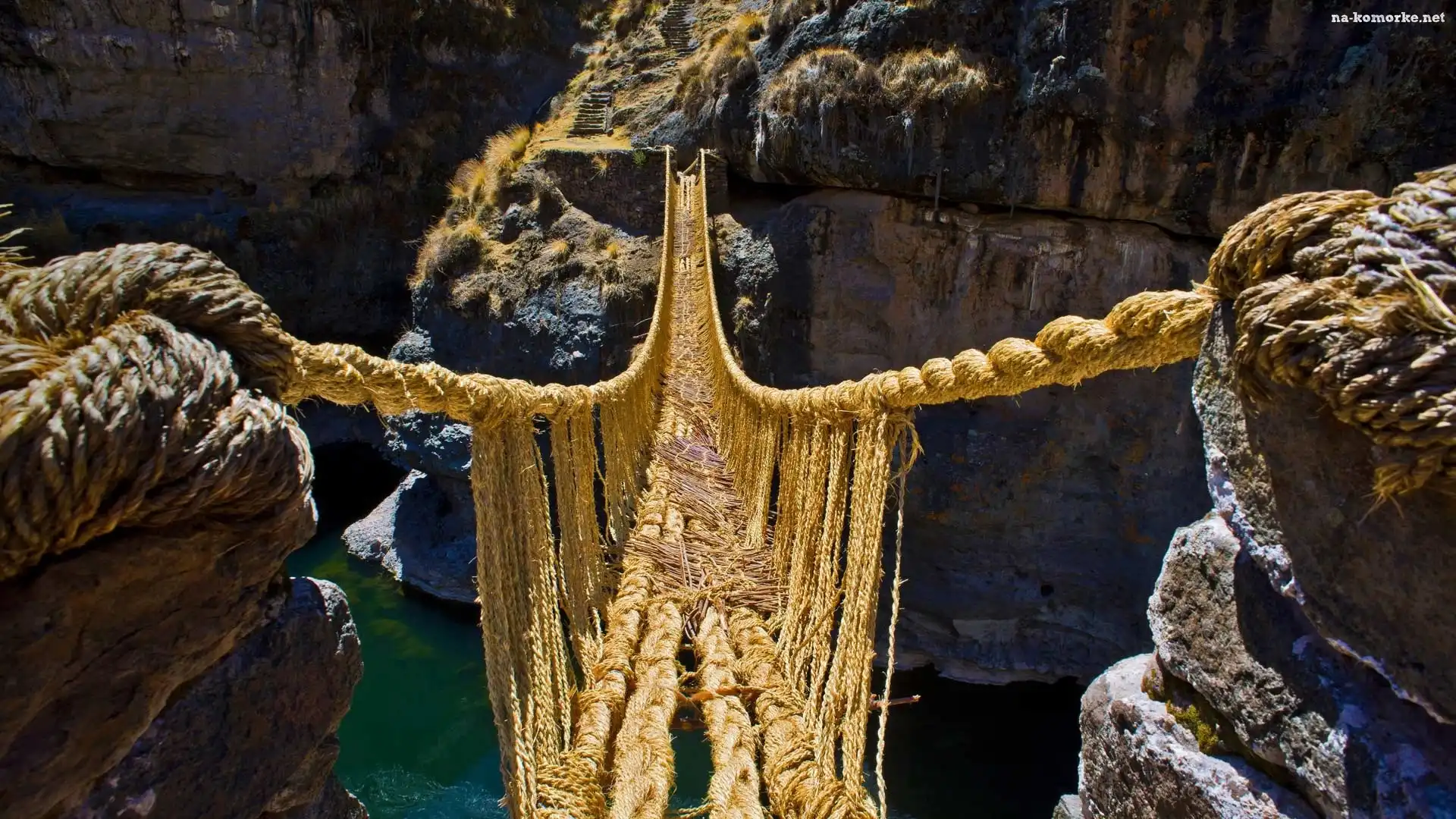 Rzeka, Apurimac River, Peru, Skały, Most linowy, Qeswachaka Rope Bridge, Prowincja Canas