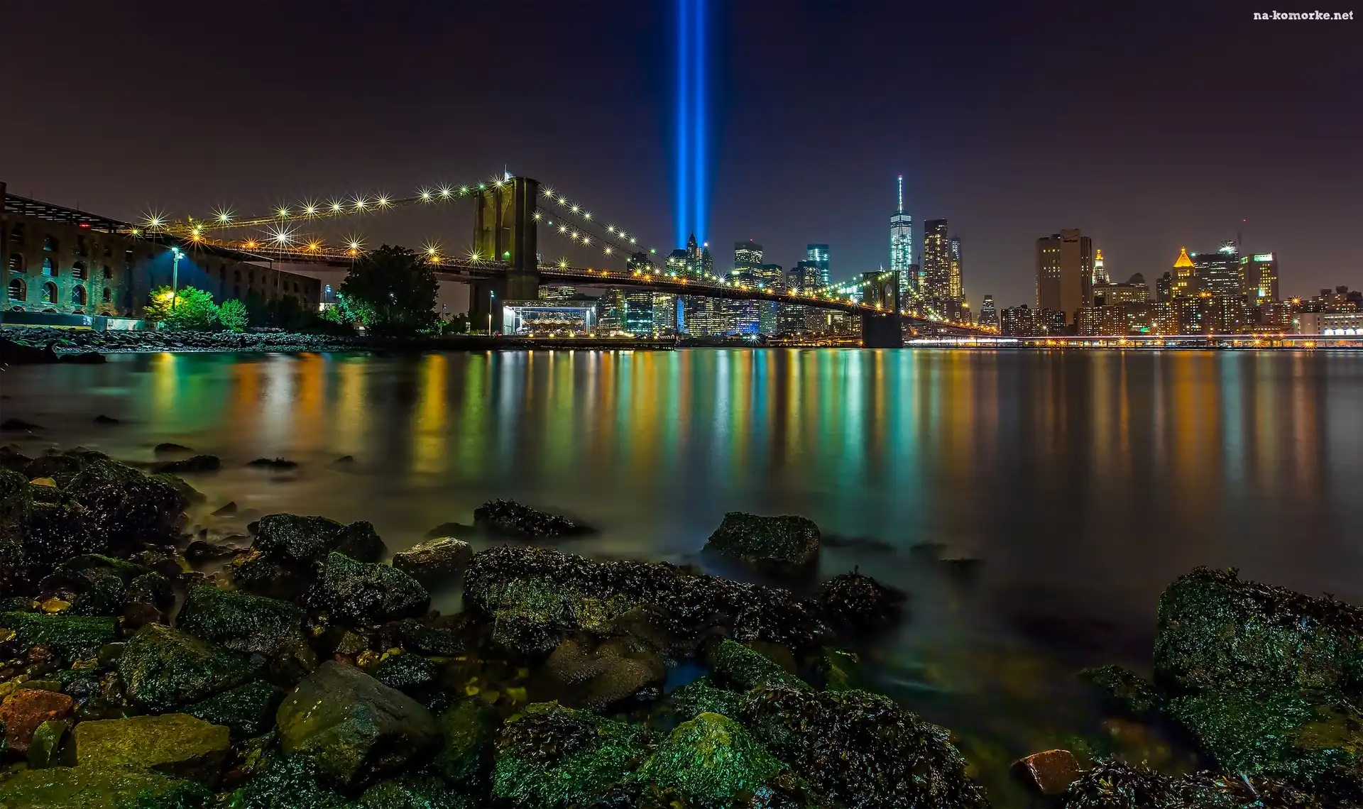 Brooklyn, Nowy, Jork, Nocą, Most