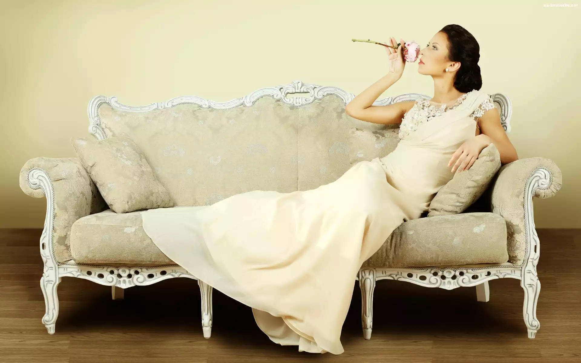 Brunetka, Sofa, Modelka, Róża