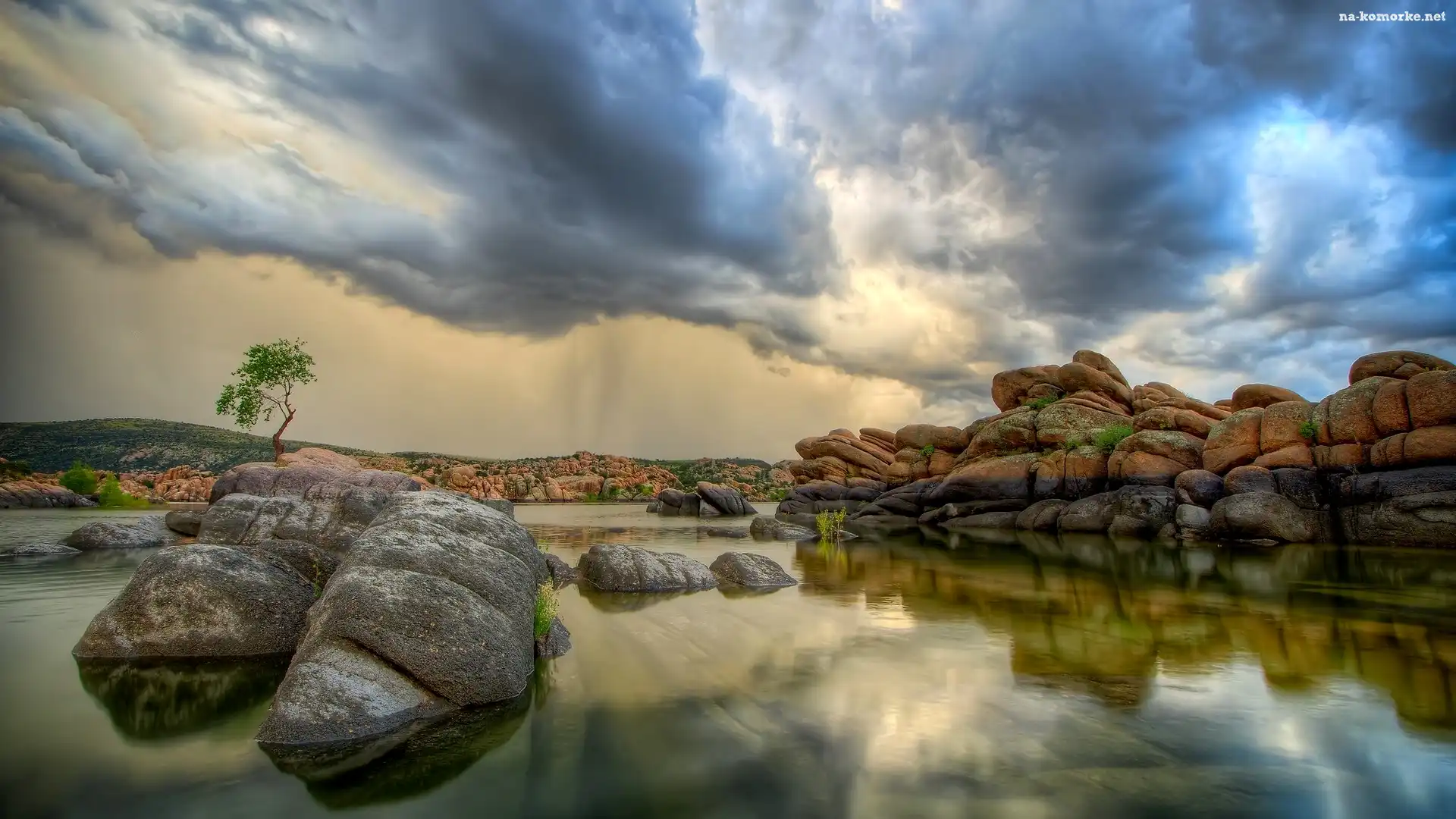 Stany Zjednoczone, Brzeg, Kamienie, Stan Arizona, Prescott, Jezioro Watson Lake, Chmury