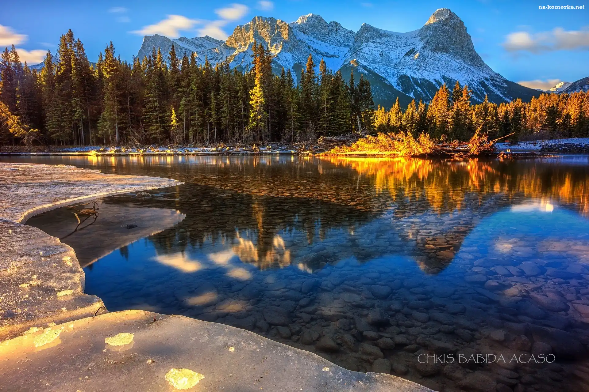 Kanada, Lód, Brzeg
, Góry, Szczyt Ha Ling, Las, Jezioro Whitemans Pond