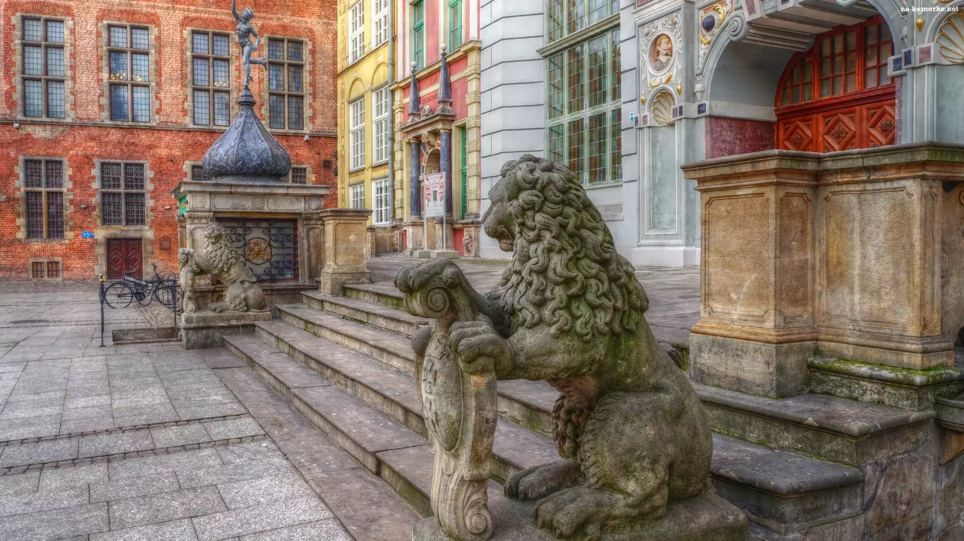 Posągi, Budynek, Gdańsk, Lwy, Dwór Artusa, Kamienne