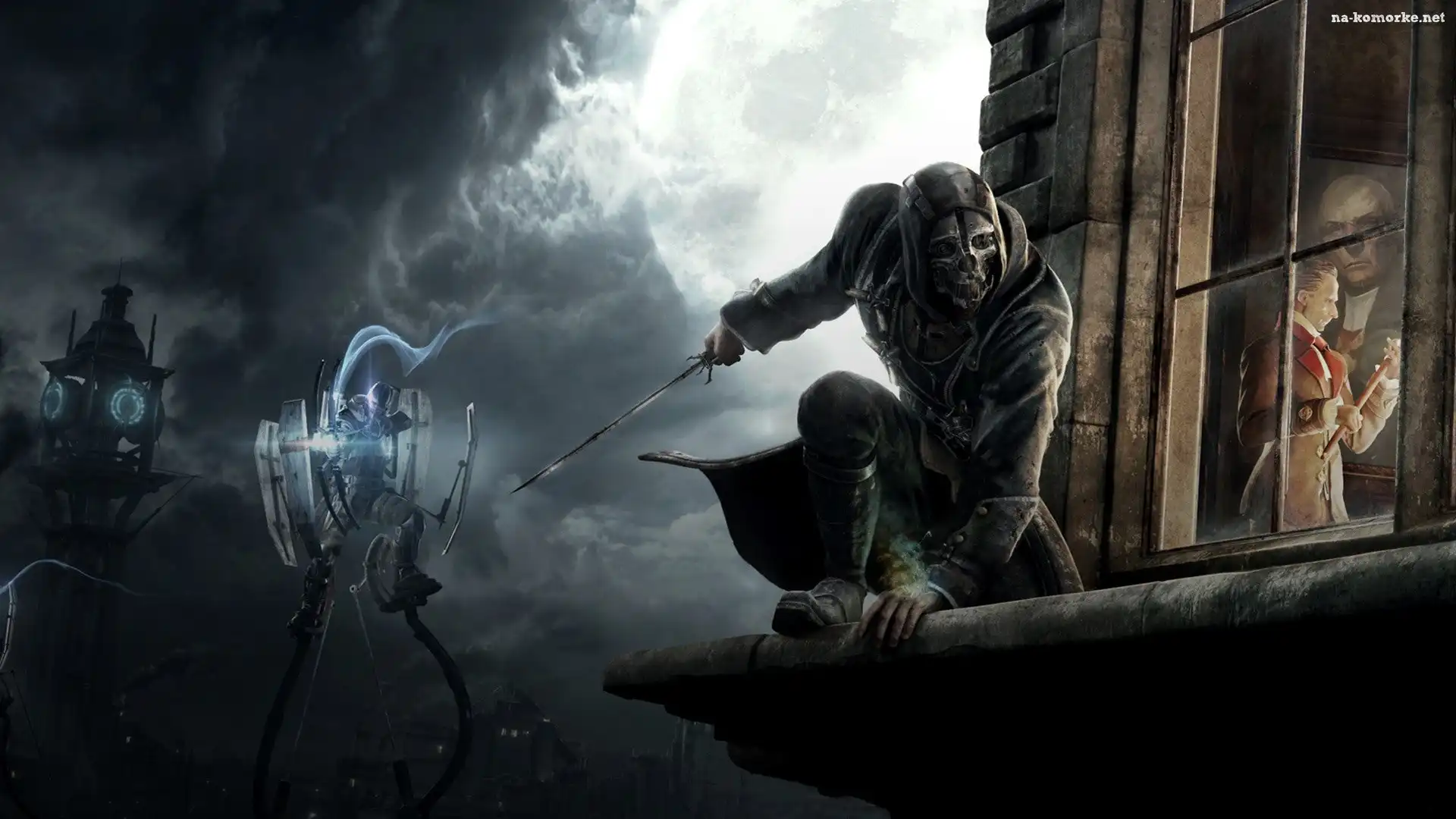 Budynek, Dishonored, Mężczyzna, Robot, Okno