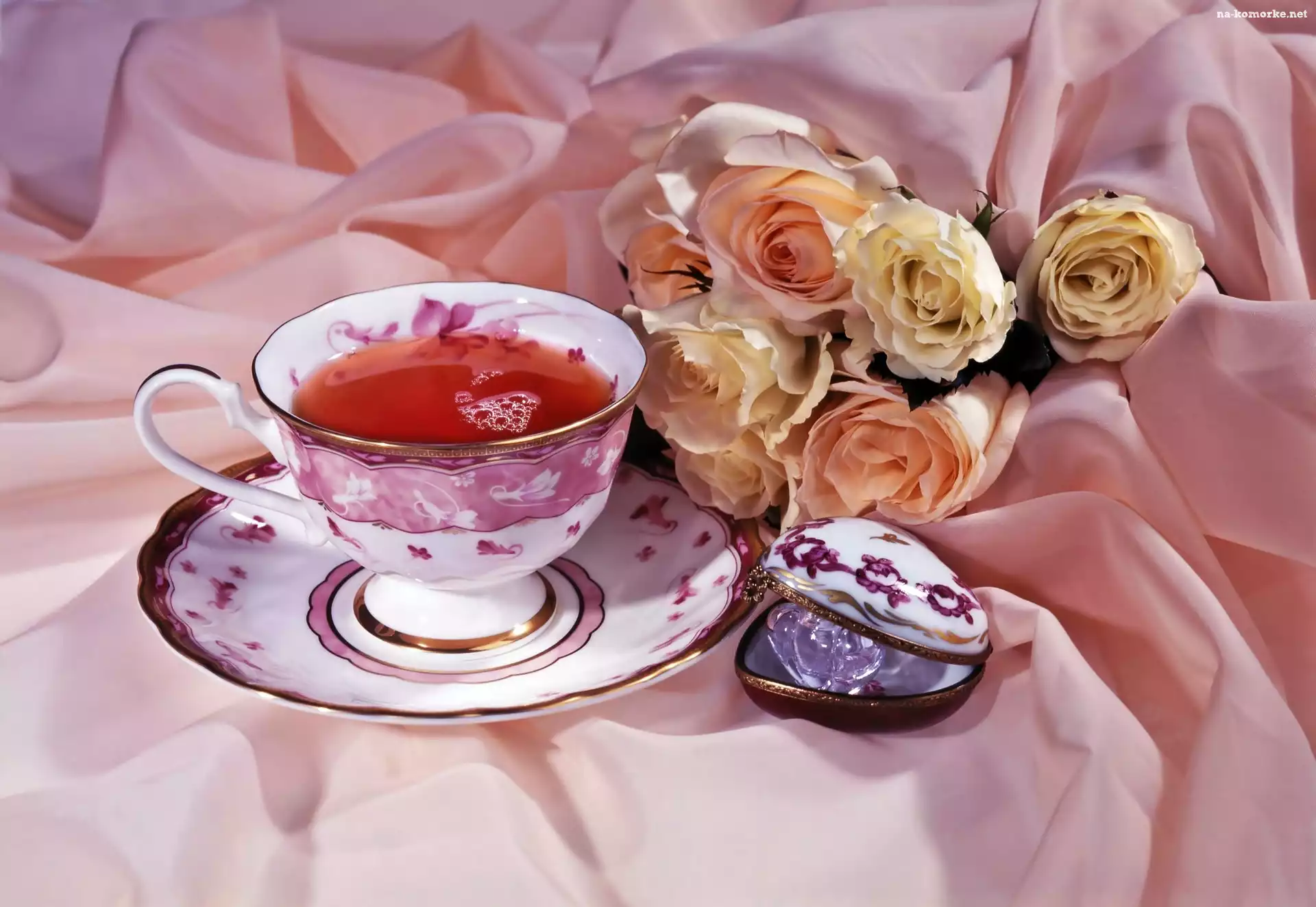 Bukiet, Porcelana, Róż, Herbata