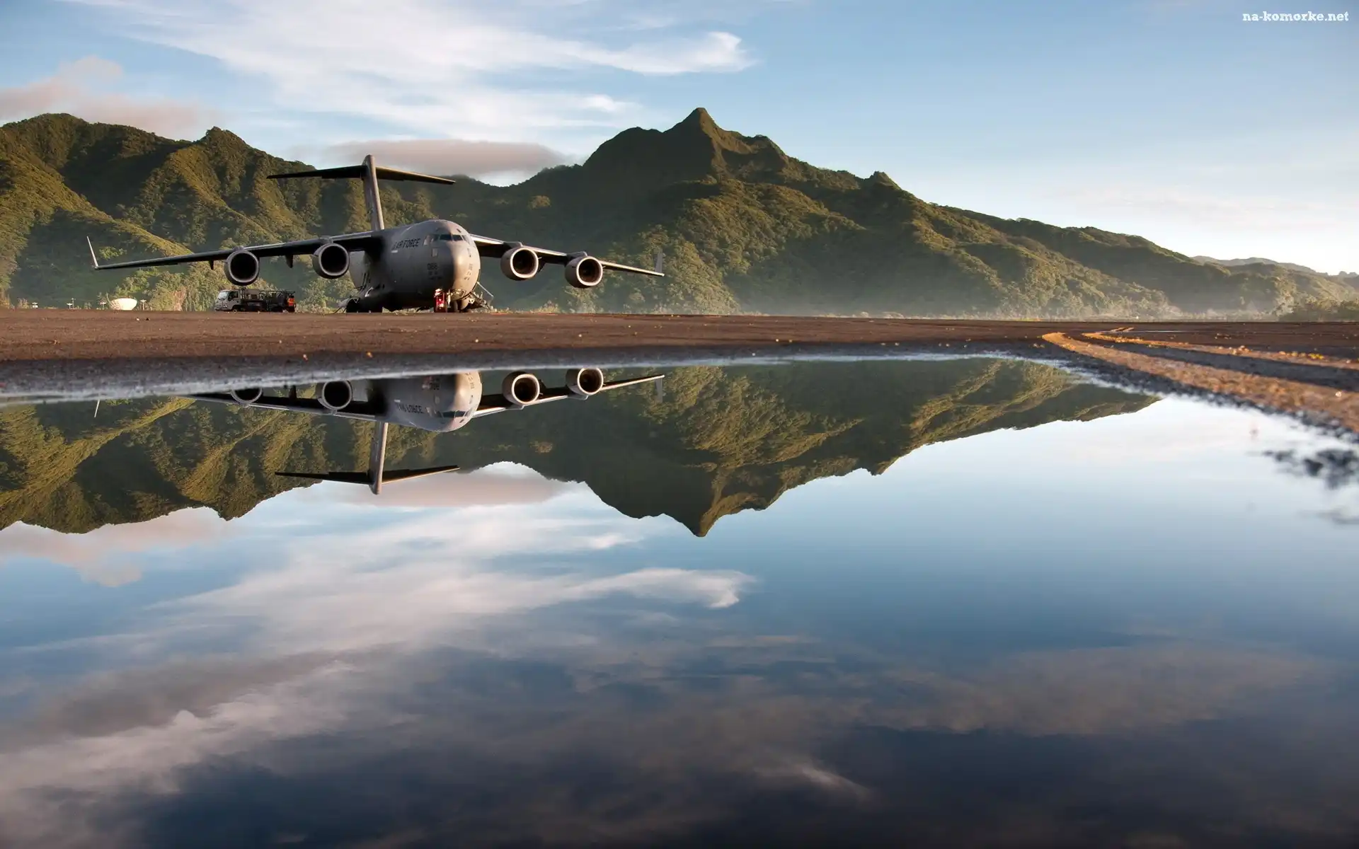 Góry, C-17, Boeing, Odbicie, Globemaster III, Woda