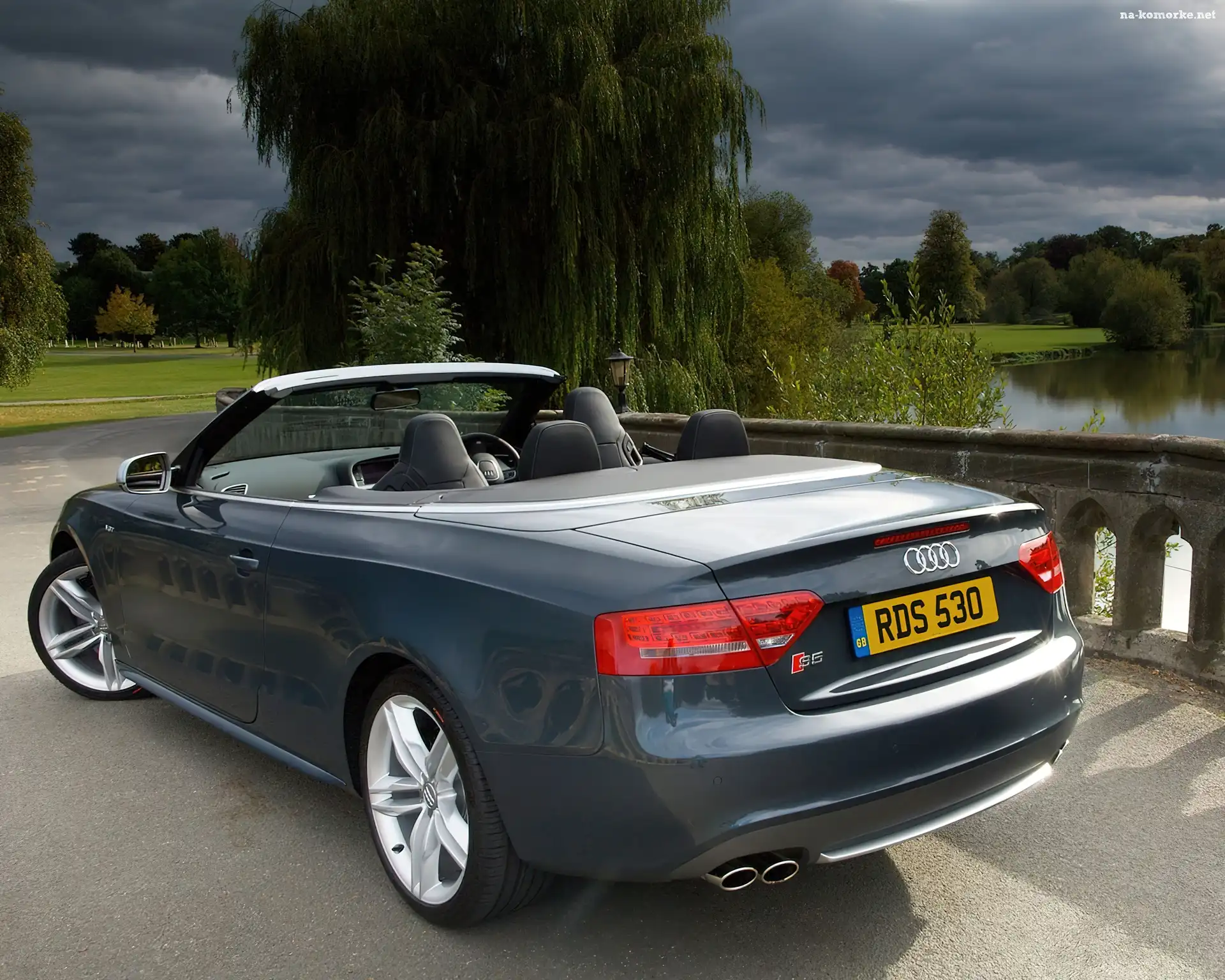 Niebo, Cabrio, Audi A5, Zieleń, Ciemne, Woda