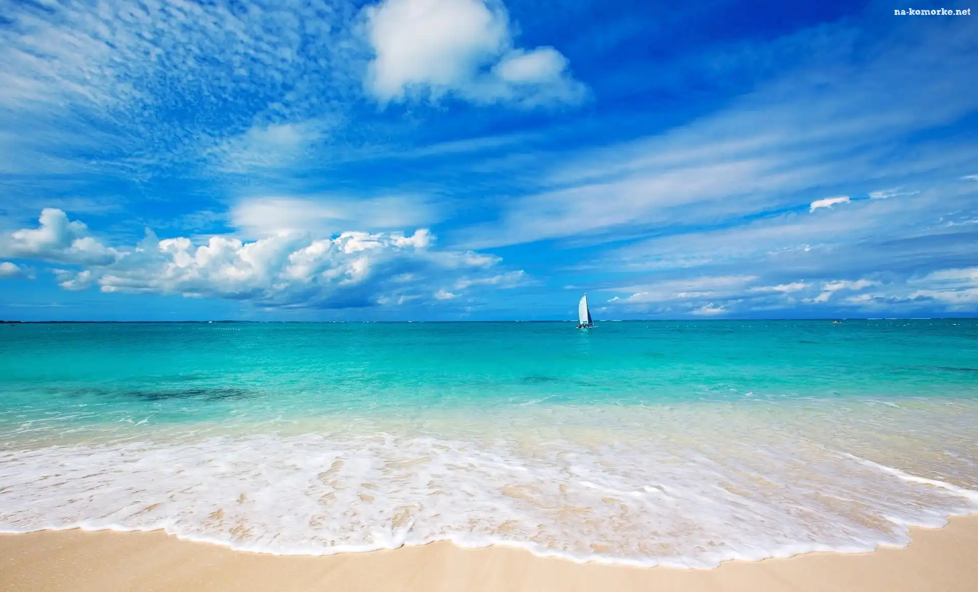 Bahamy, Plaża, Żaglówka, Turks i Caicos, Plaża Grace Bay Beach, Morze, Niebo