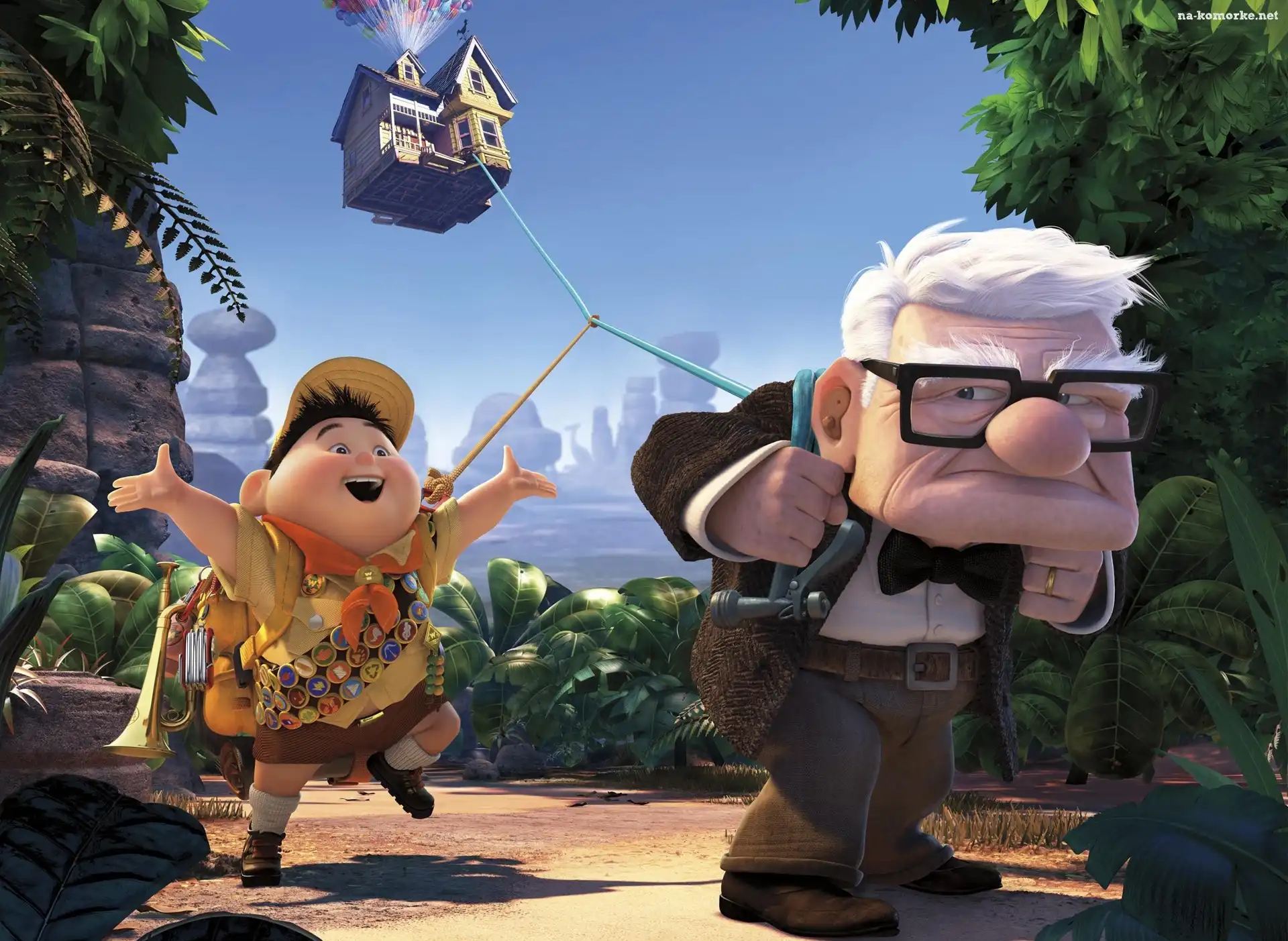 Up, Dziadek Carl Fredricksen, Skaut Russell, Film, Odlot