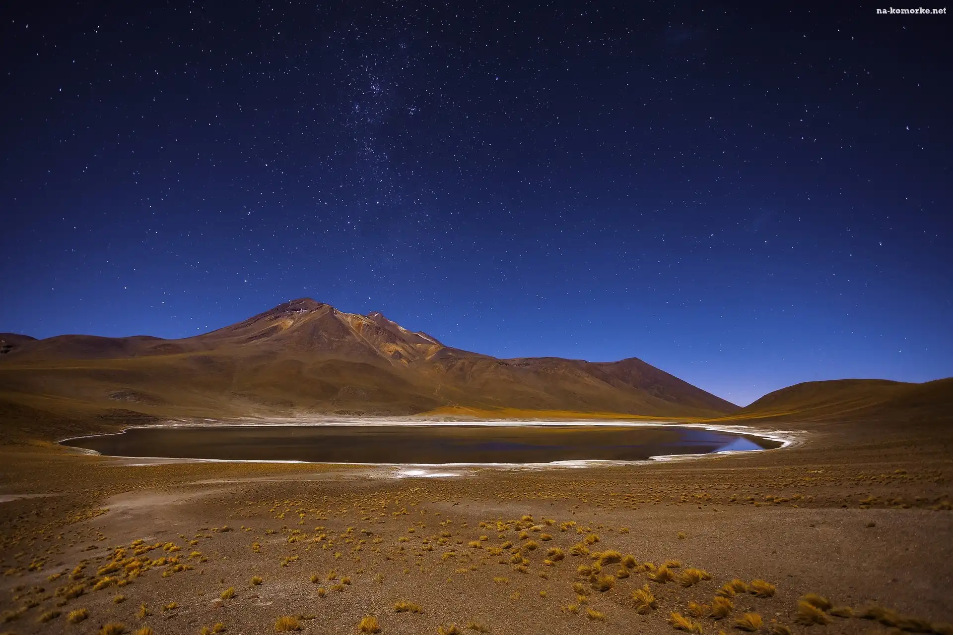 Gwiazdy, Chile, Płaskowyż Atakama, Jezioro Laguna Miniques, Góry