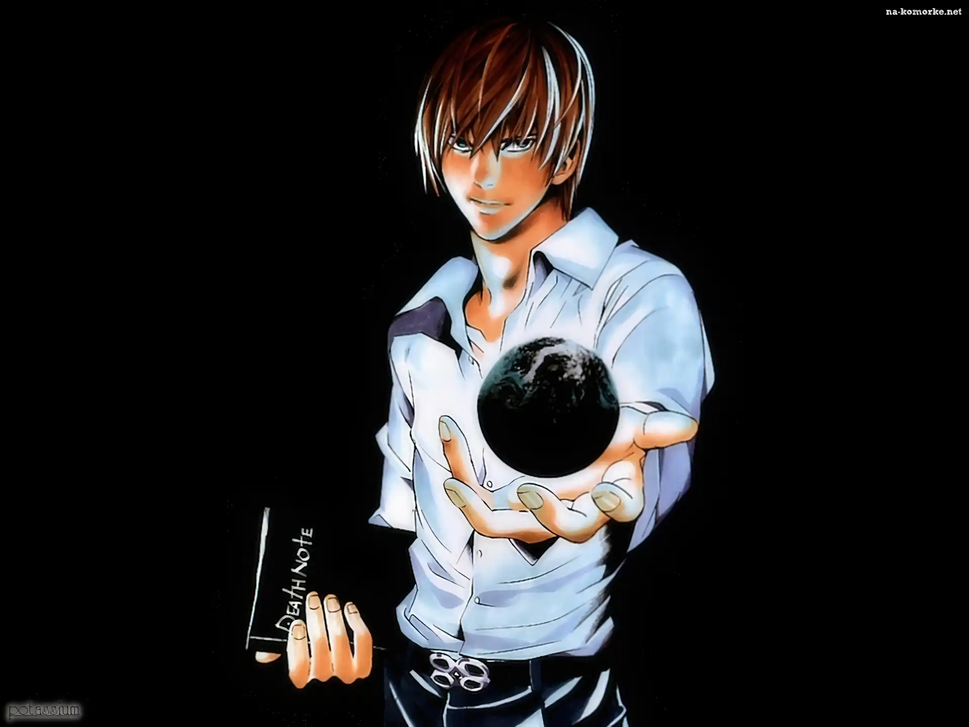 chłopak, Death Note, koszula, kula, książka