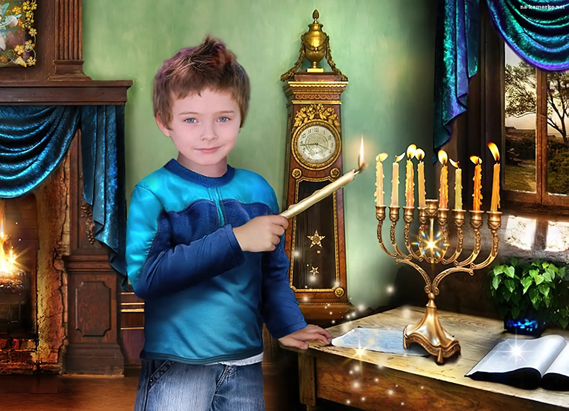 Świece, Chłopiec, Świecznik, Święto, Hannukah