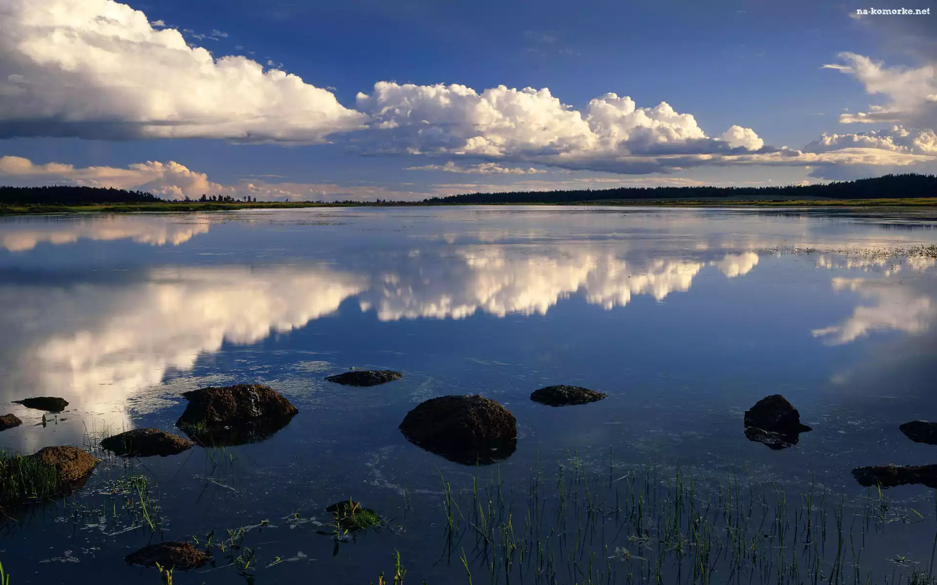 Jezioro, Chmury, Odbicie