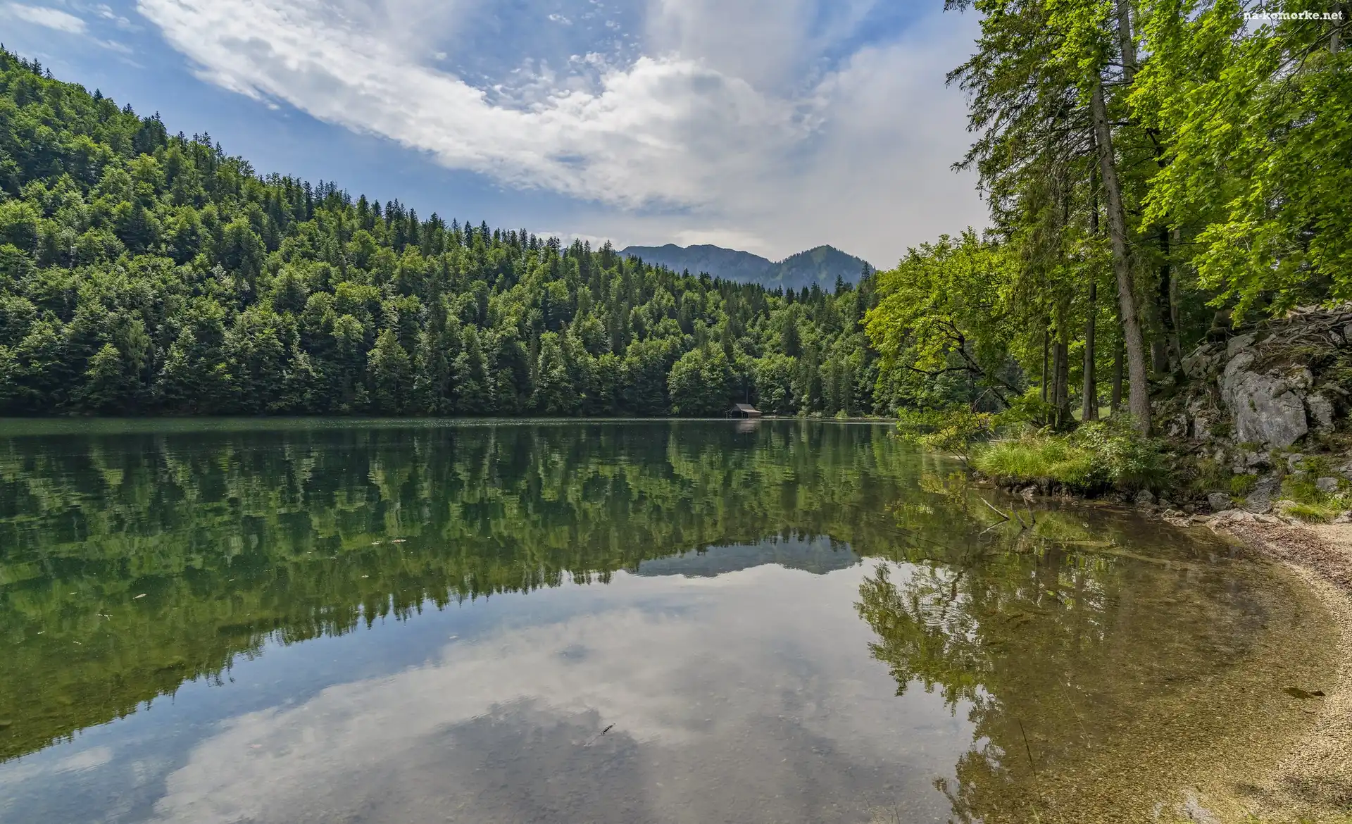 Chmury, Odbicie, Toplitzsee, Alpy, Brzeg, Jezioro, Drzewa, Góry, Las, Austria