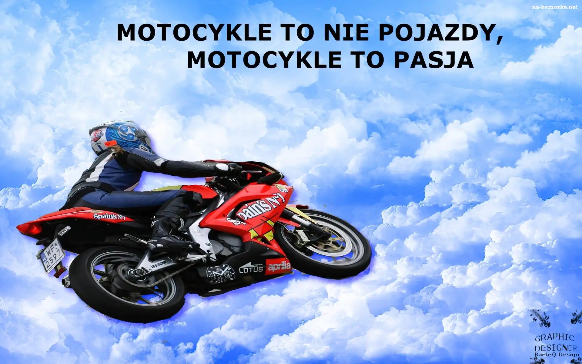 Motocykl, Chmury, Napis