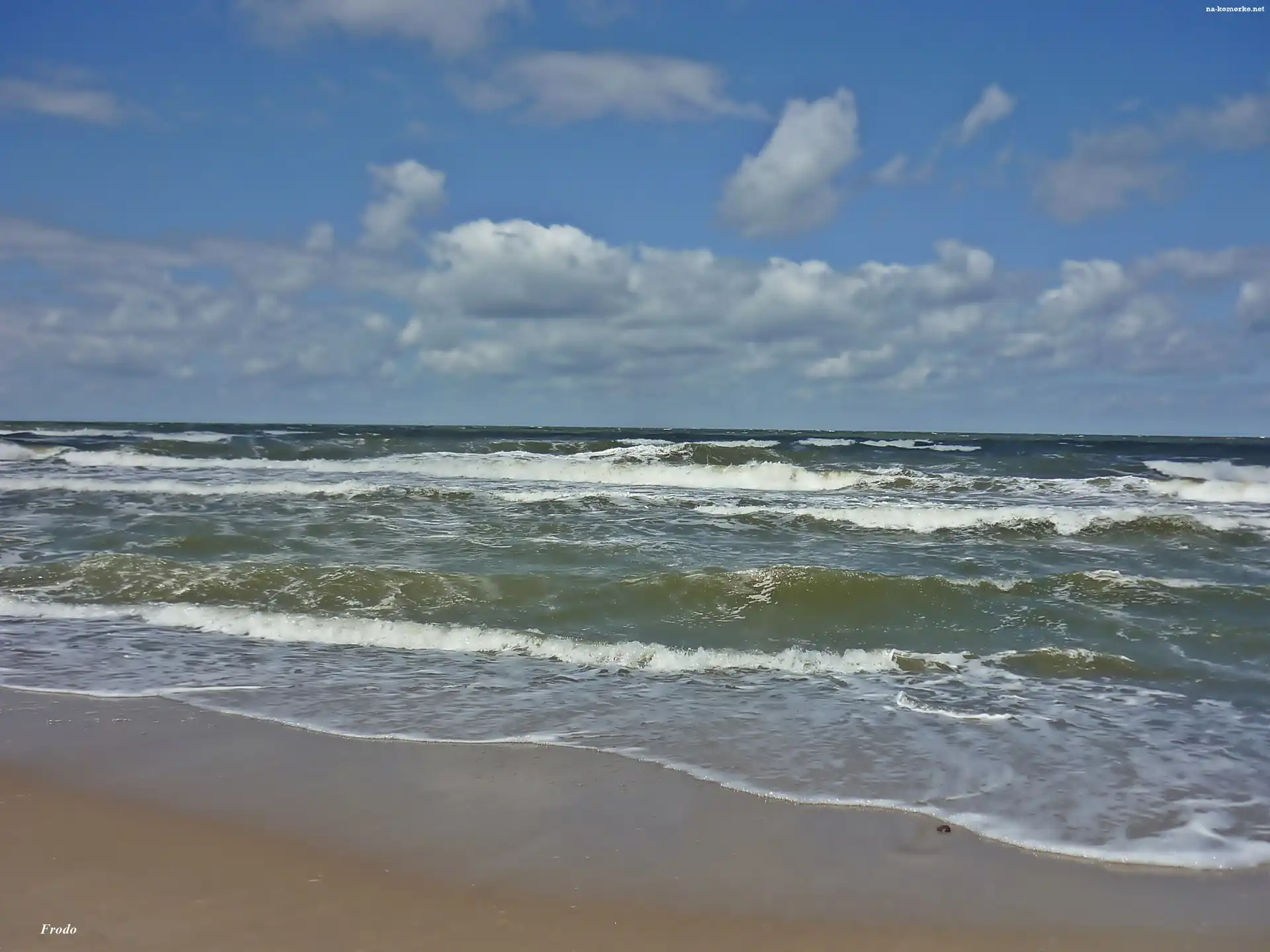Chmury, Plaża, Morze, Lato, Niebo, Fale