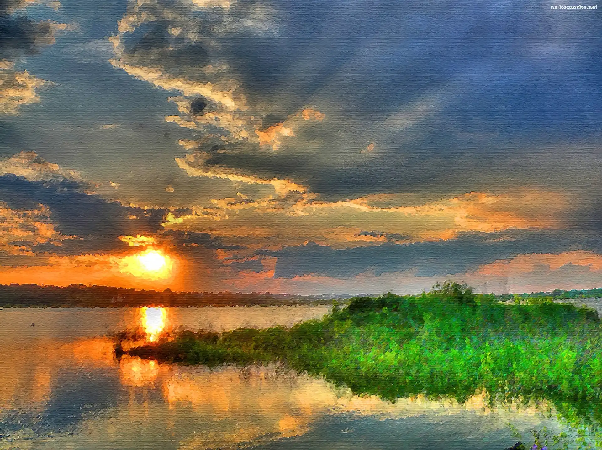 Chmury, Obraz, Woda, Słońce