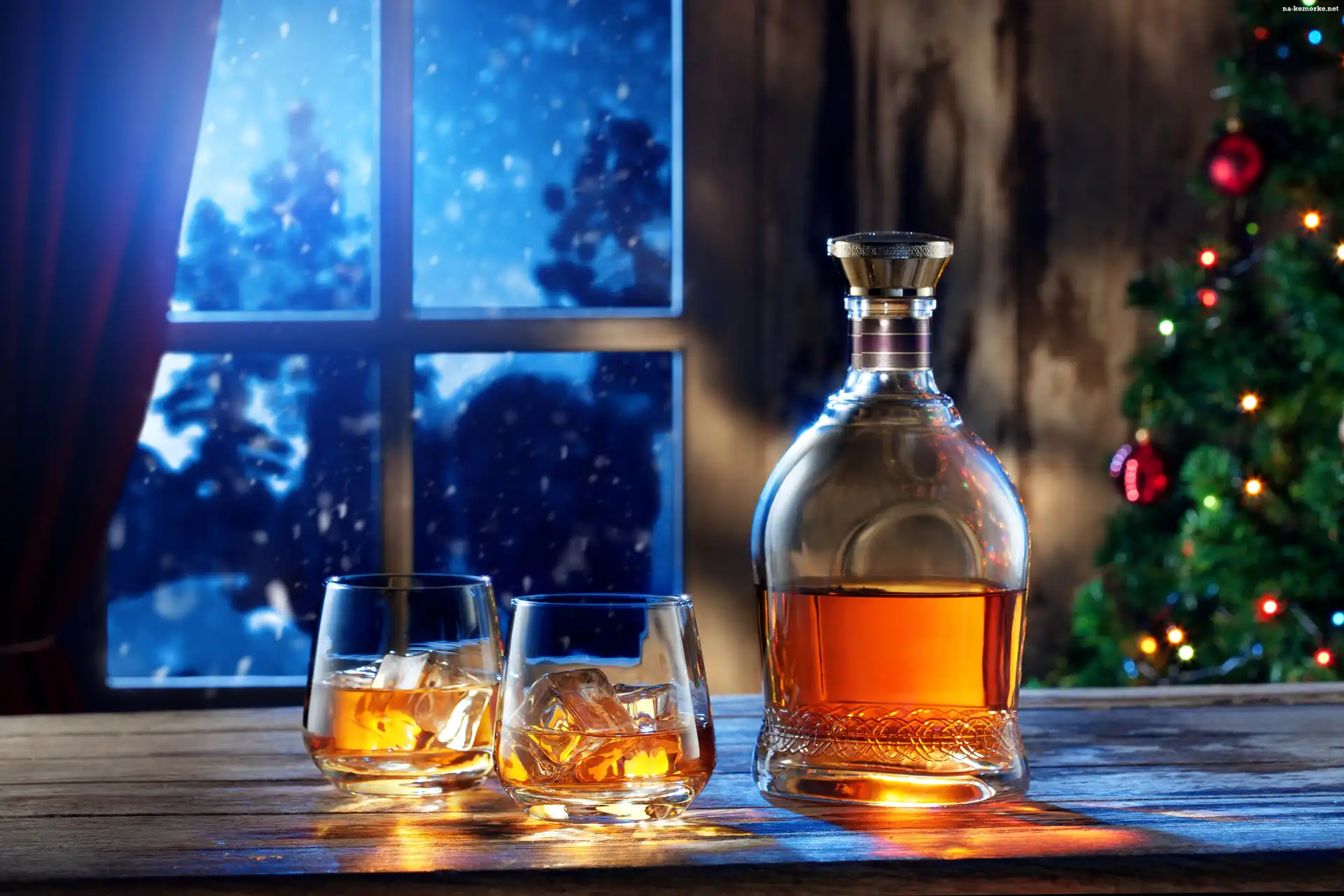 Świąteczny, Whisky, Okno, Choinka, Nastrój