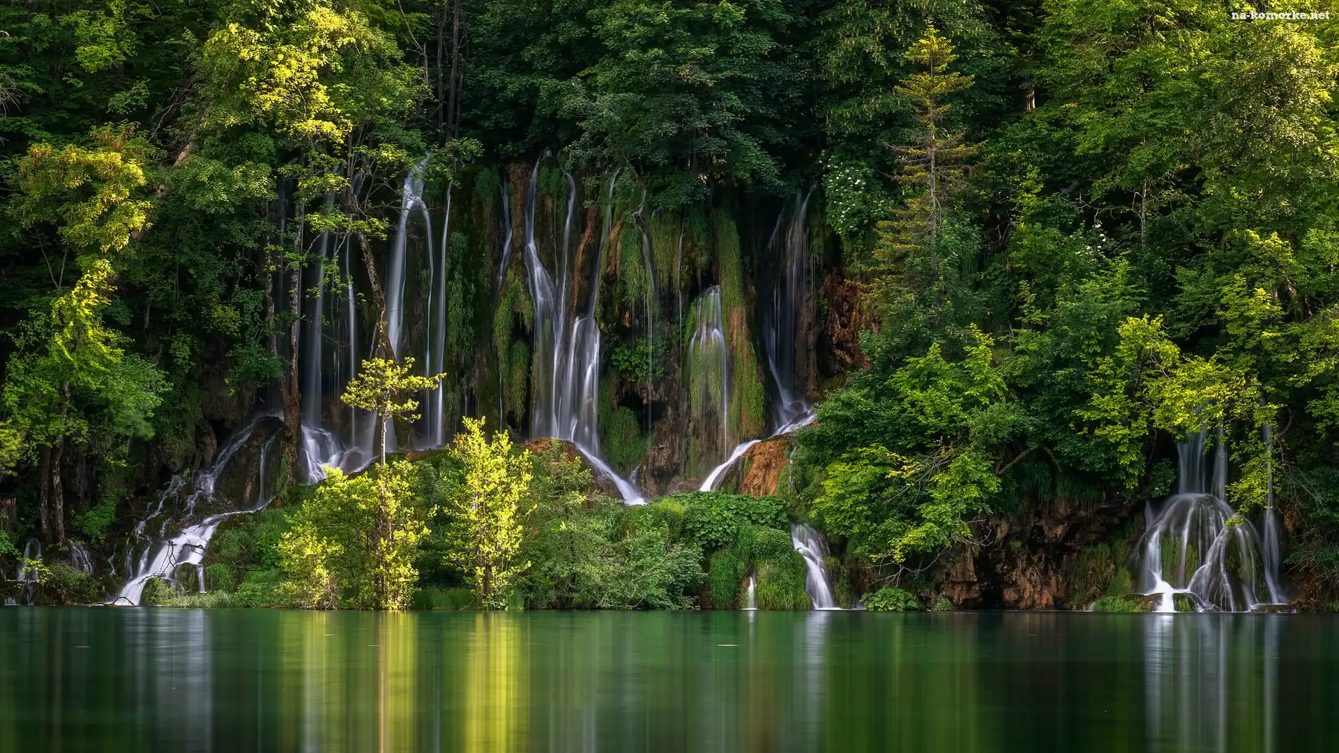 Drzewa, Chorwacja, Plitvice, Park Narodowy Jezior Plitwickich, Wodospady