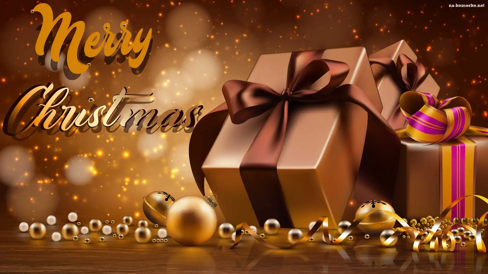 Boże Narodzenie, Wstążki, 2D, Prezenty, Bombki, Napis, Merry Christmas