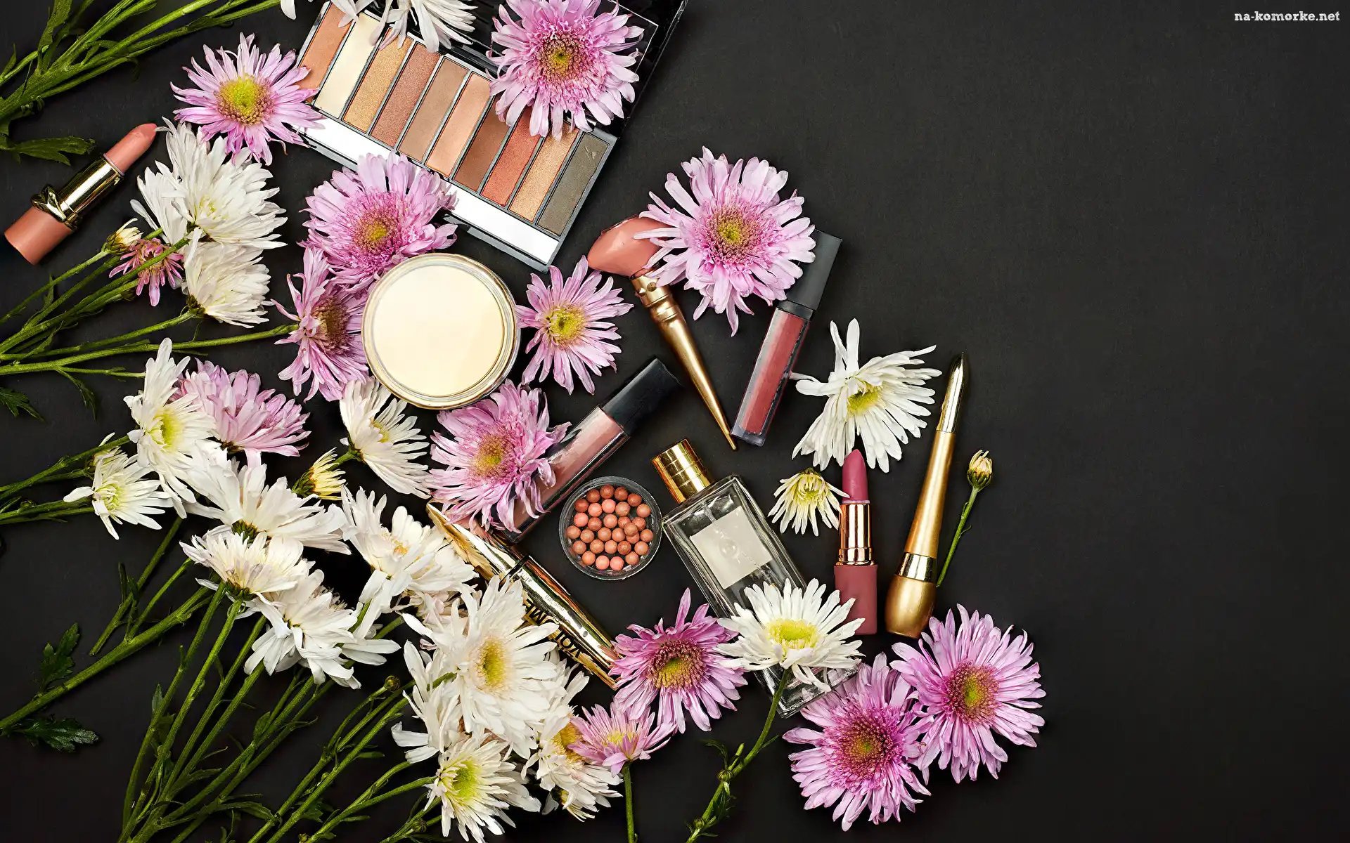 Kwiaty, Kompozycja, Perfumy, Chryzantemy, Puder, Kosmetyki