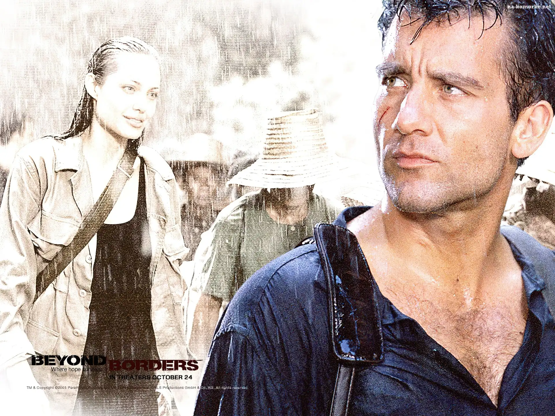 Clive Owen, deszcz, kapelusz