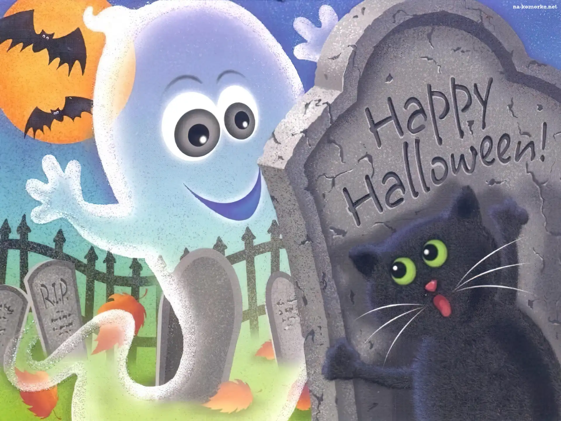 Halloween, kot, cmentarz