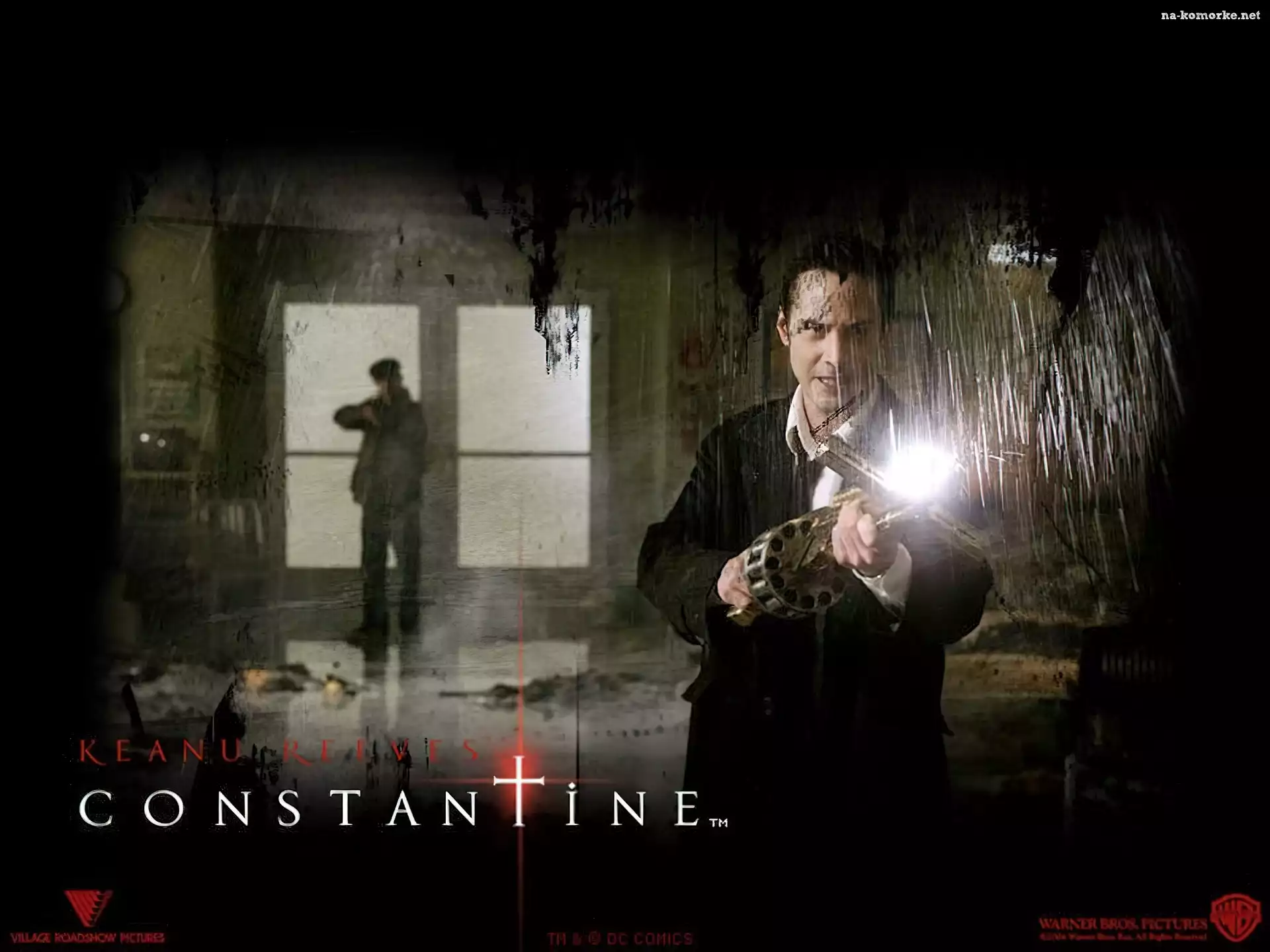 Constantine, okno, Keanu Reeves, pistolet